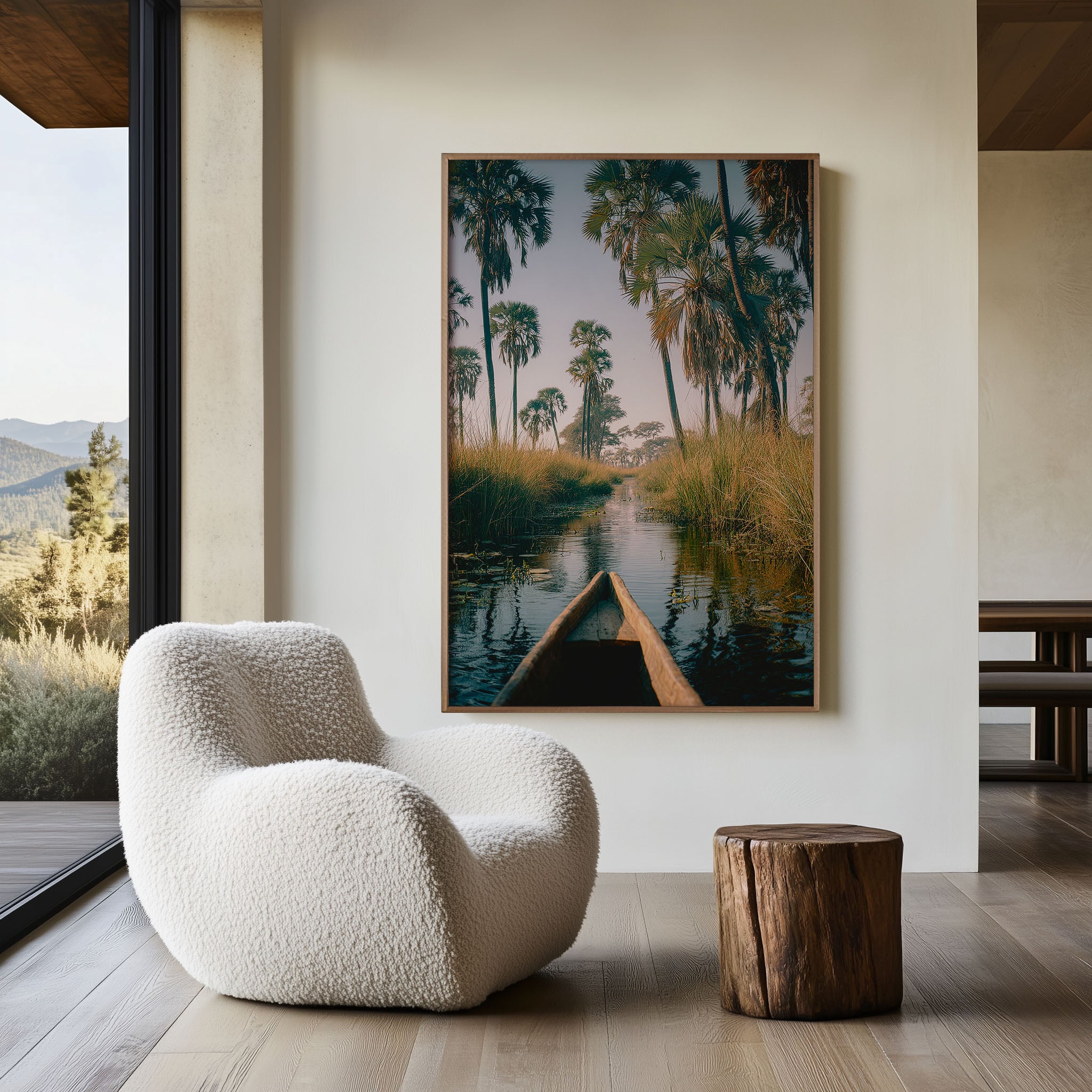 Okavango Delta Mokoro Wall Art Print | Botswana Africa Waterway Palm Tree Photography | Safari Travel Poster | Boho Nature Home Decor
