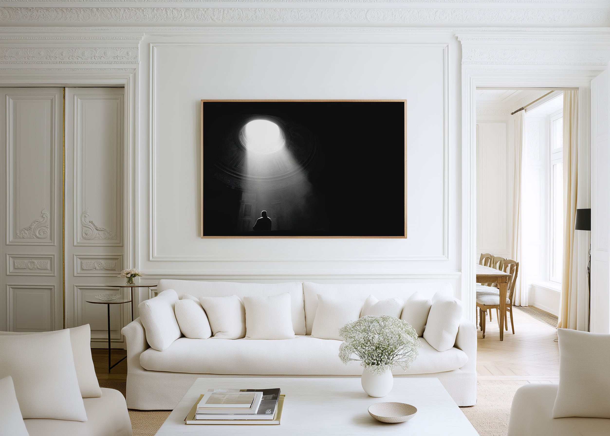 Pantheon Oculus Rome Print | Black and White Interior Wall Art | Ancient Rome Light Photography