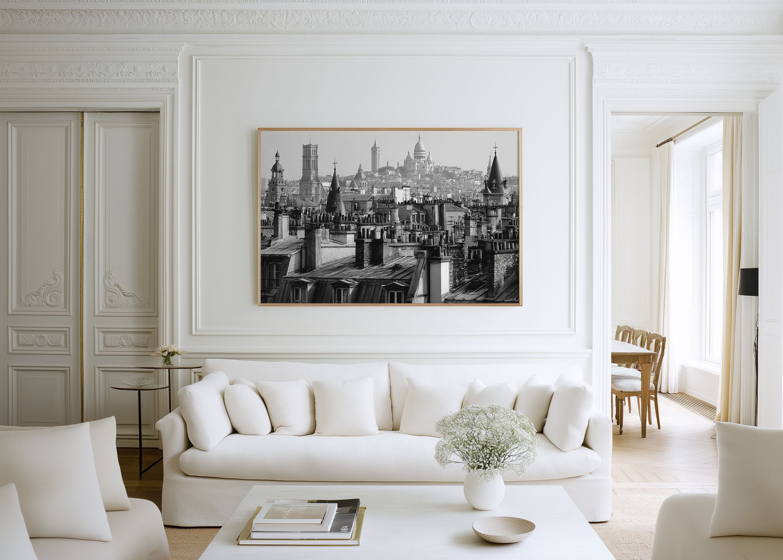 Paris Rooftops Black and White Wall Art Print – Paris Skyline Canvas