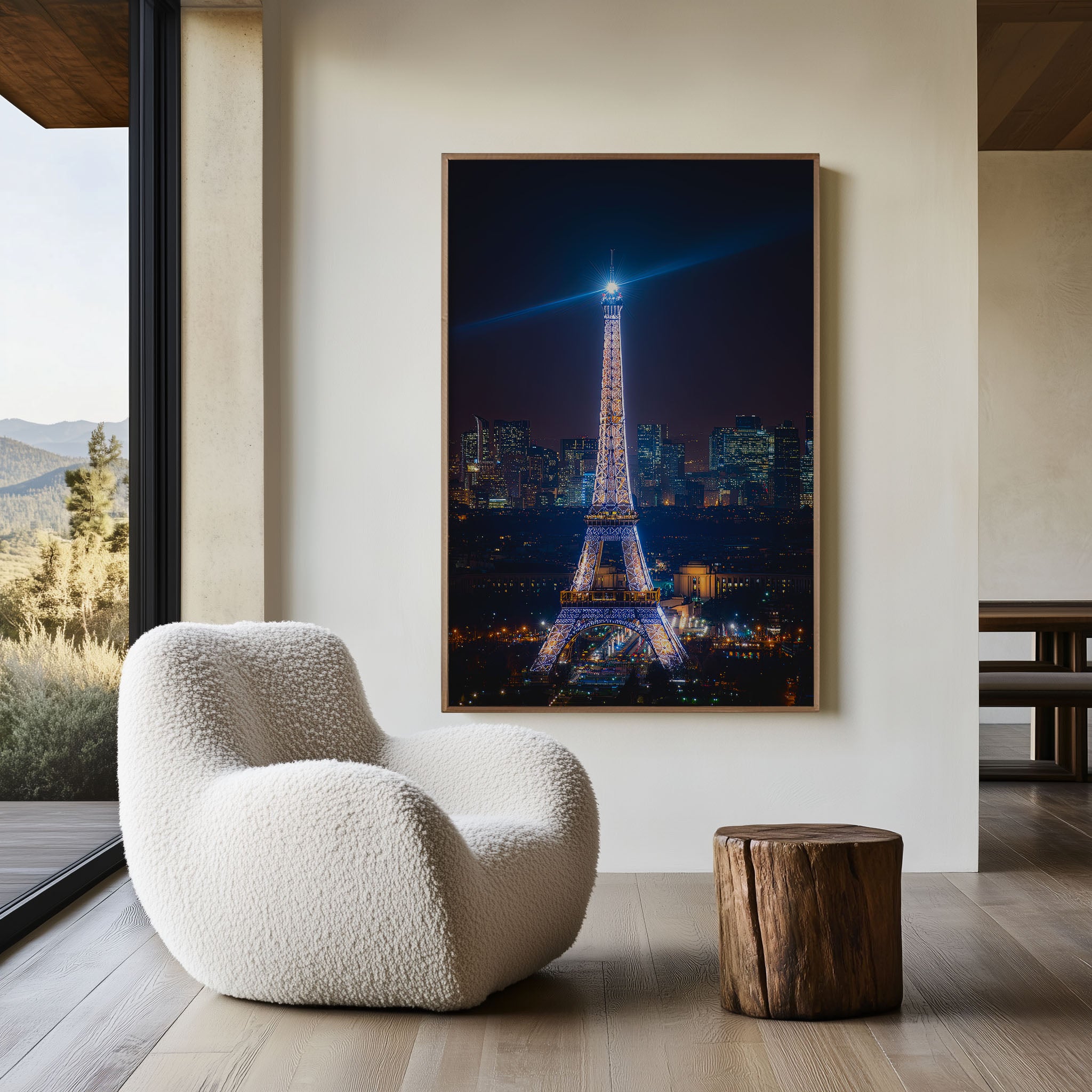 Paris Eiffel Tower Sparkling Night Wall Art | La Défense Aerial France Print | City Lights Photography Poster