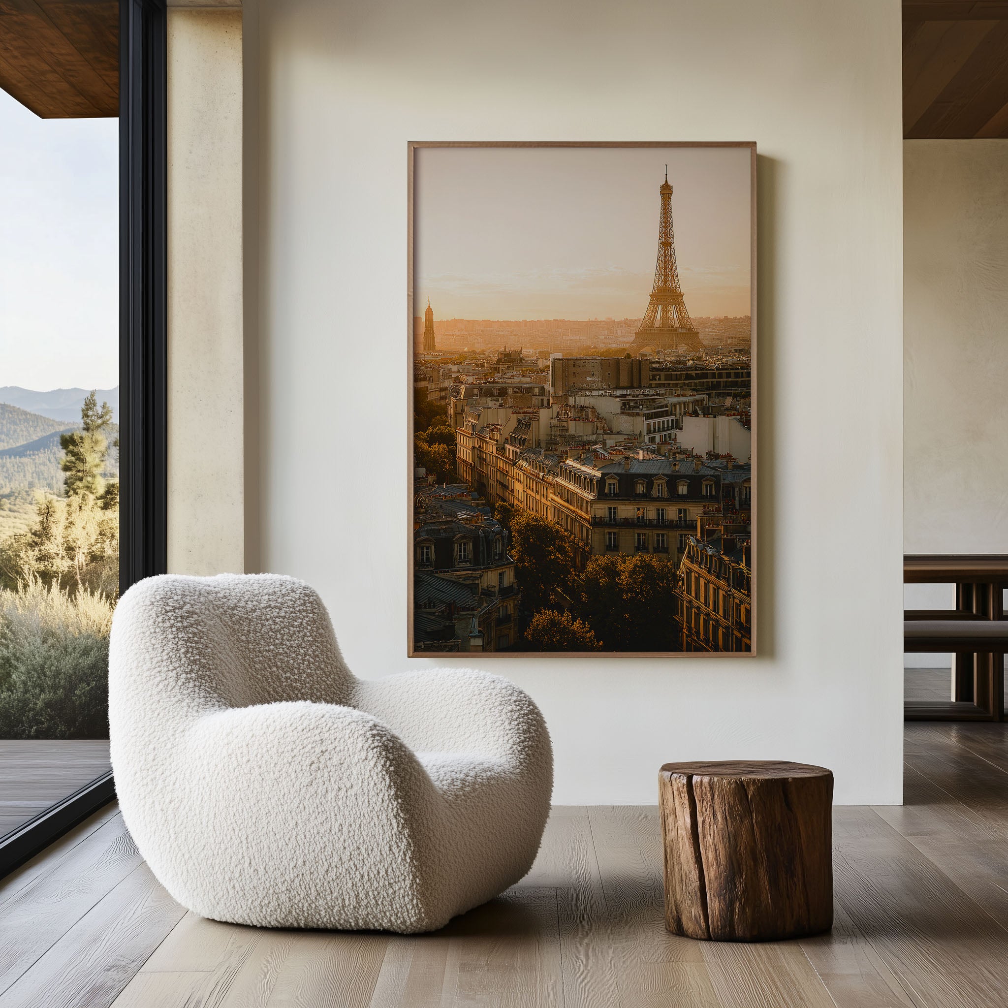 Paris Golden Hour Rooftops | Eiffel Tower Amber Glow Wall Art Print