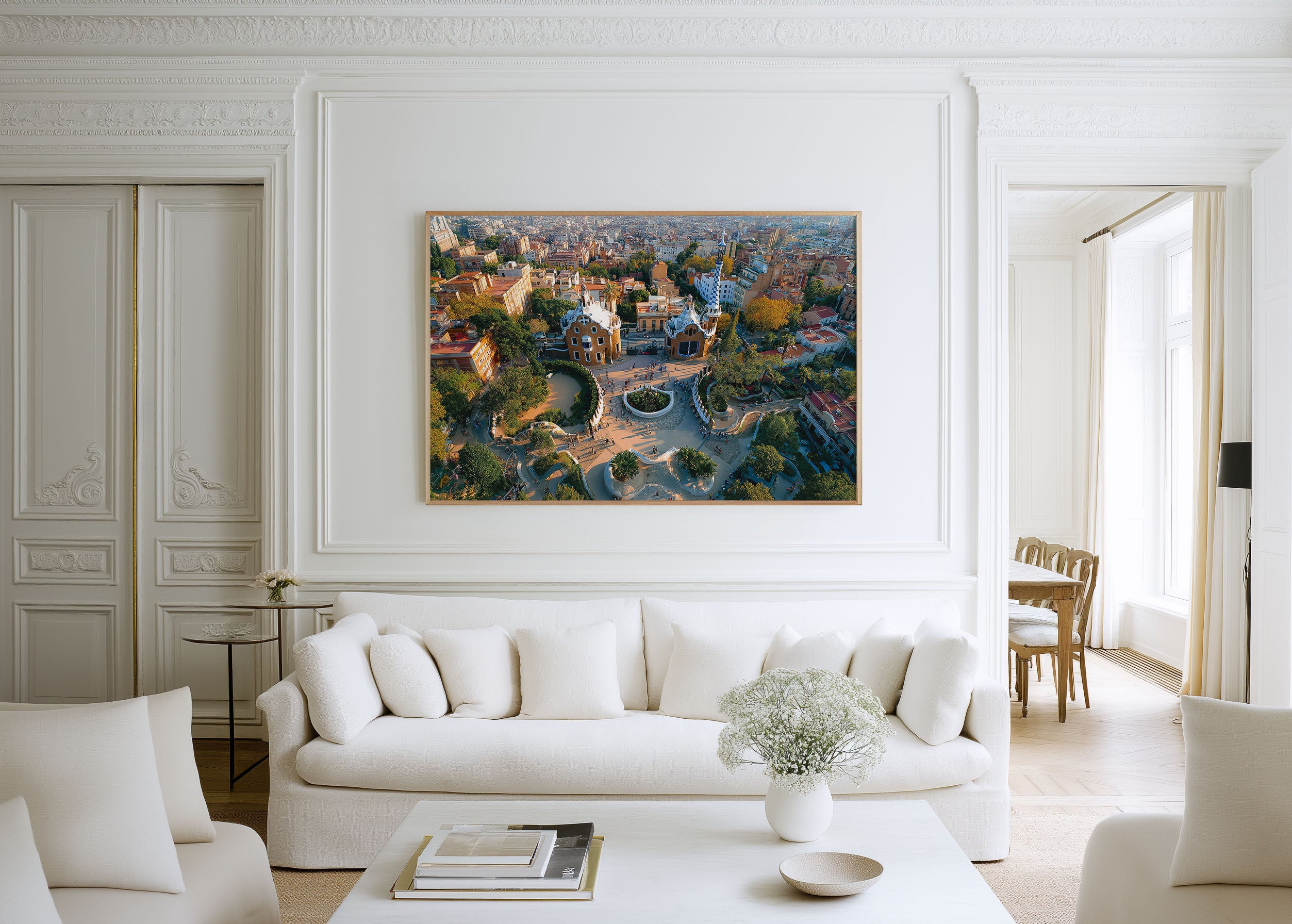 Park Güell Barcelona Wall Art – Gaudí Architecture Aerial City Landscape Print