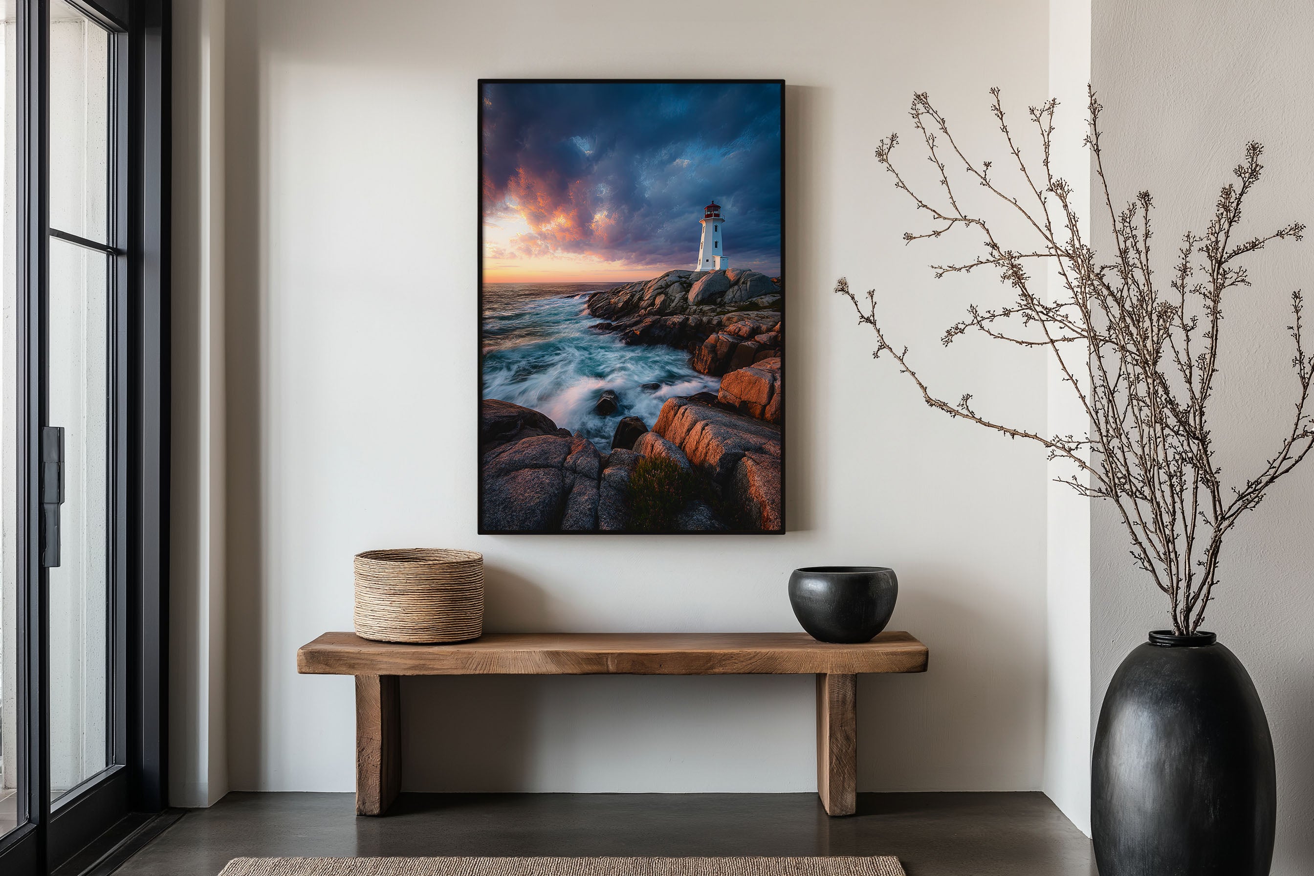 Peggy's Cove Lighthouse Nova Scotia Print | Dramatic Coastal Sunset Wall Art | Canadian Maritime Photography