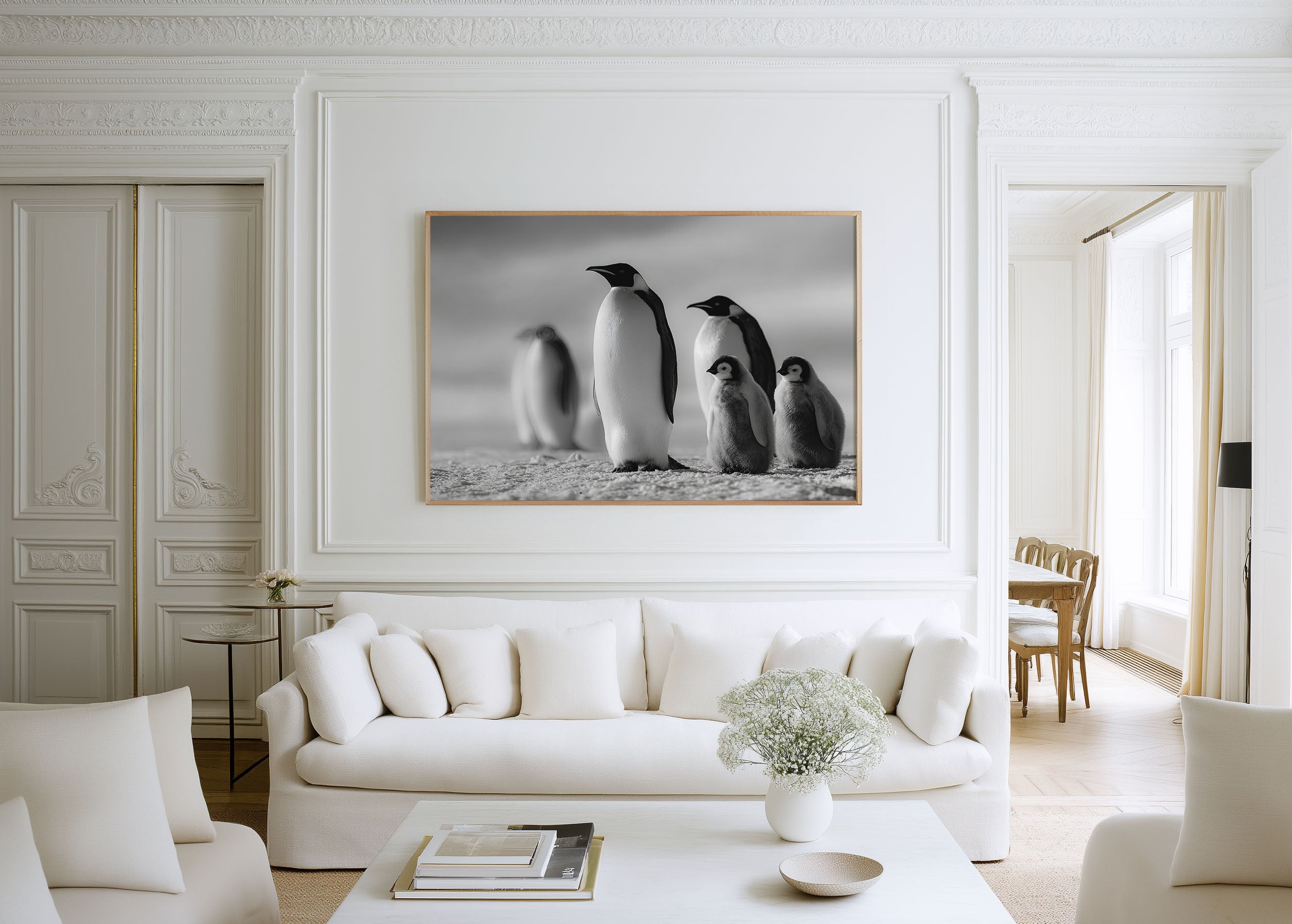 Penguin Family Black & White Wildlife Wall Art