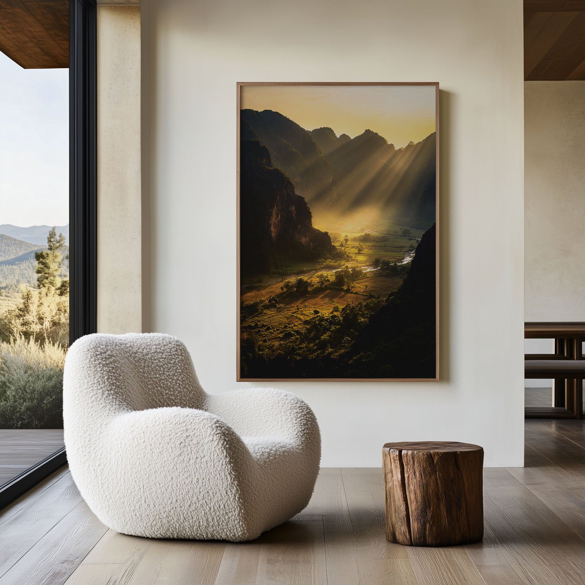 Phong Nha Valley Golden Sun Rays Karst Mountains Wall Art Print | Vietnam Landscape Photography | Southeast Asia Home Decor