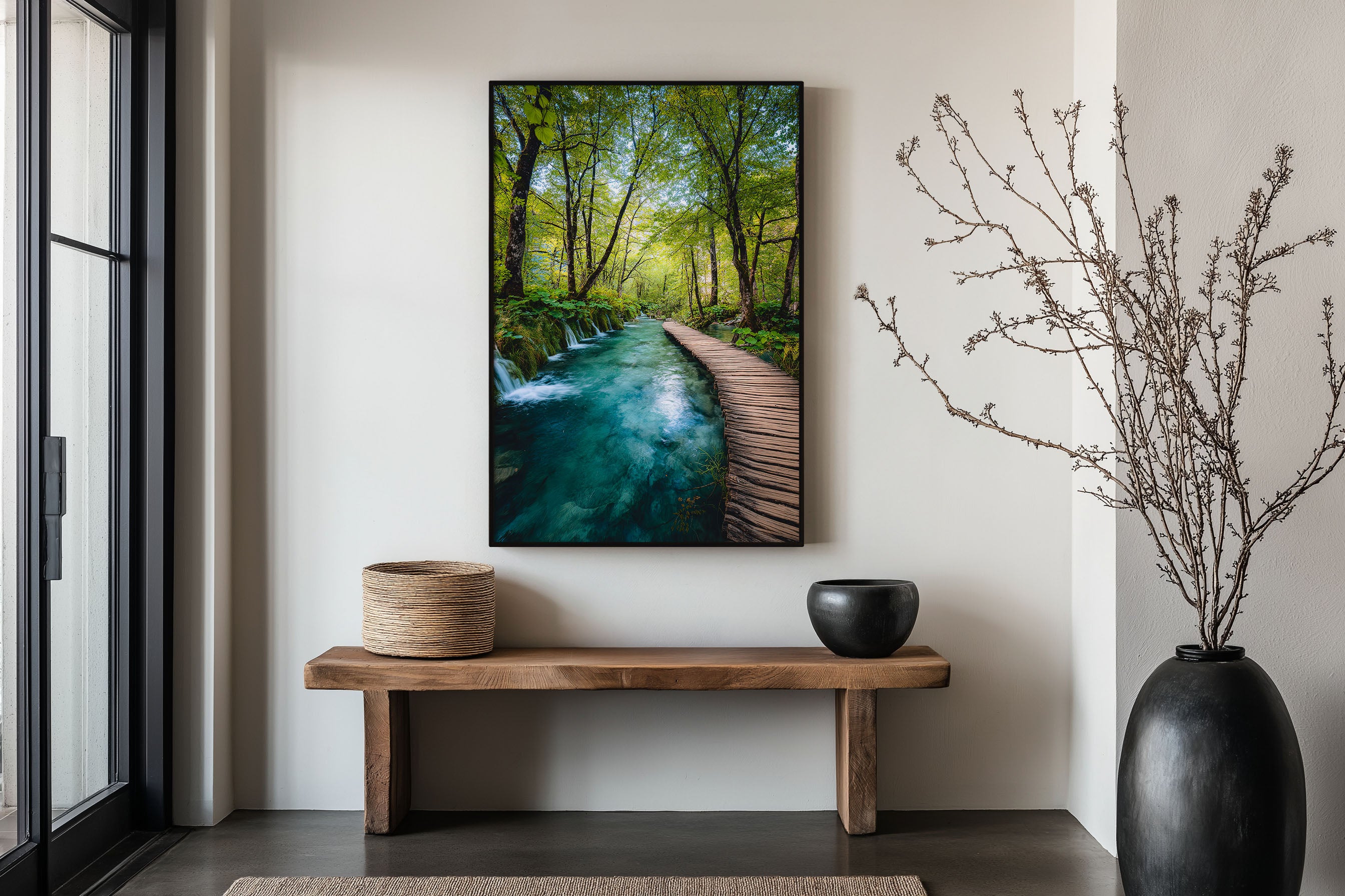 Plitvice Lakes Boardwalk Wall Art Print | Croatia UNESCO Waterfall Turquoise Forest Photography | European Travel Poster | Lush Green Nature Home Decor