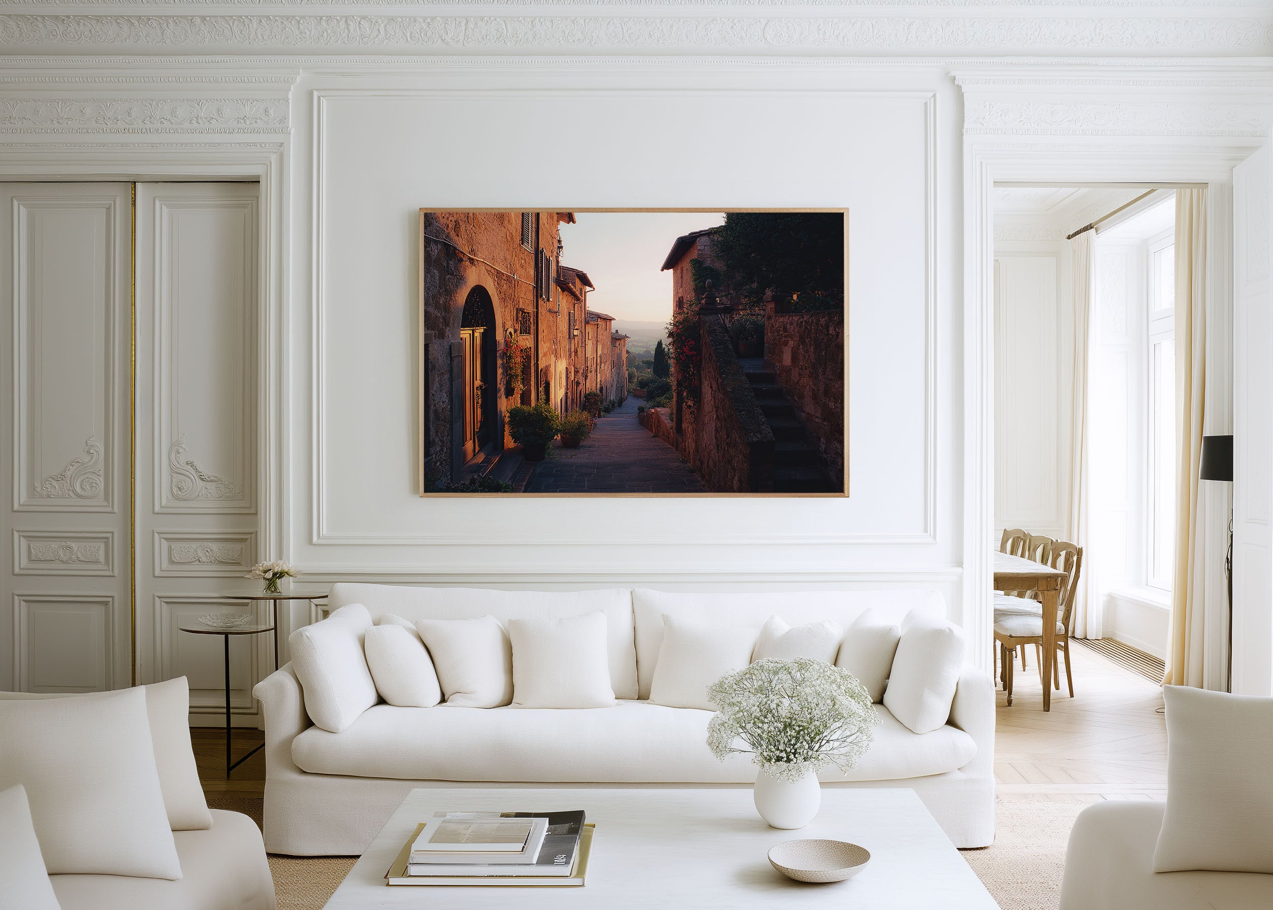 Pienza Tuscany Italy Wall Art Print, Medieval Stone Street Sunset Italian Village