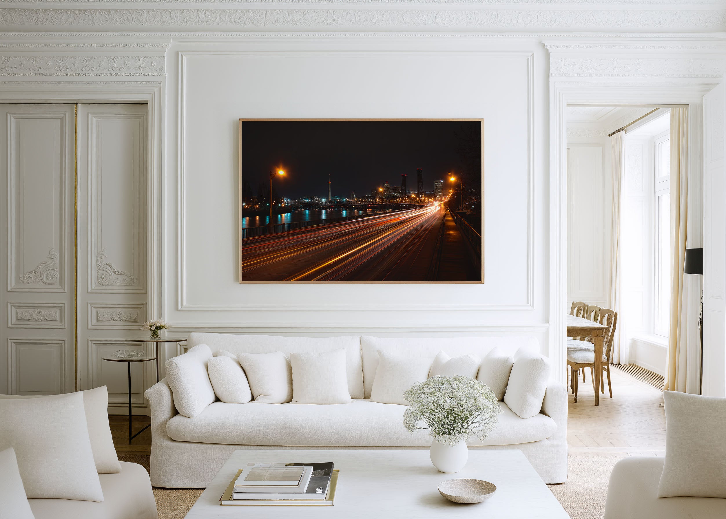 Portland Broadway Bridge Night Wall Art Print, Oregon Skyline