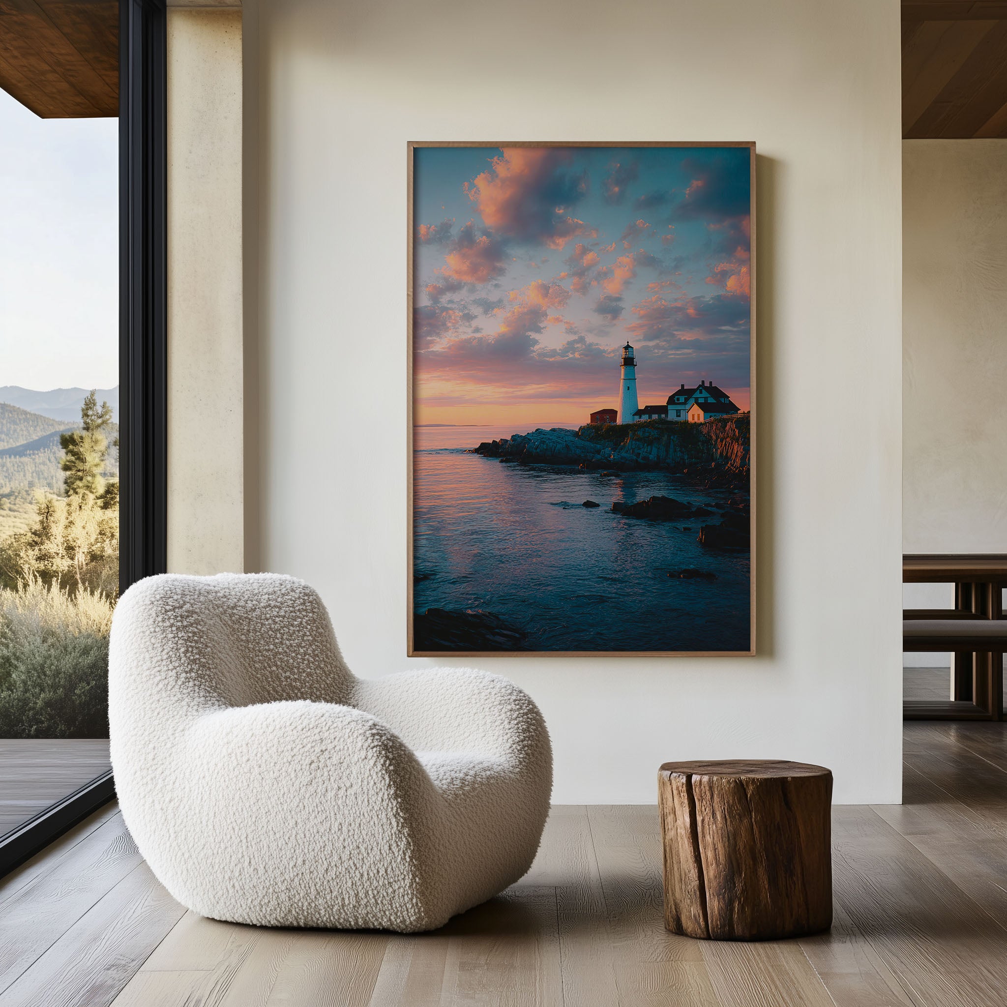 Portland Head Lighthouse Sunset Wall Art | Coastal Ocean Canvas Print
