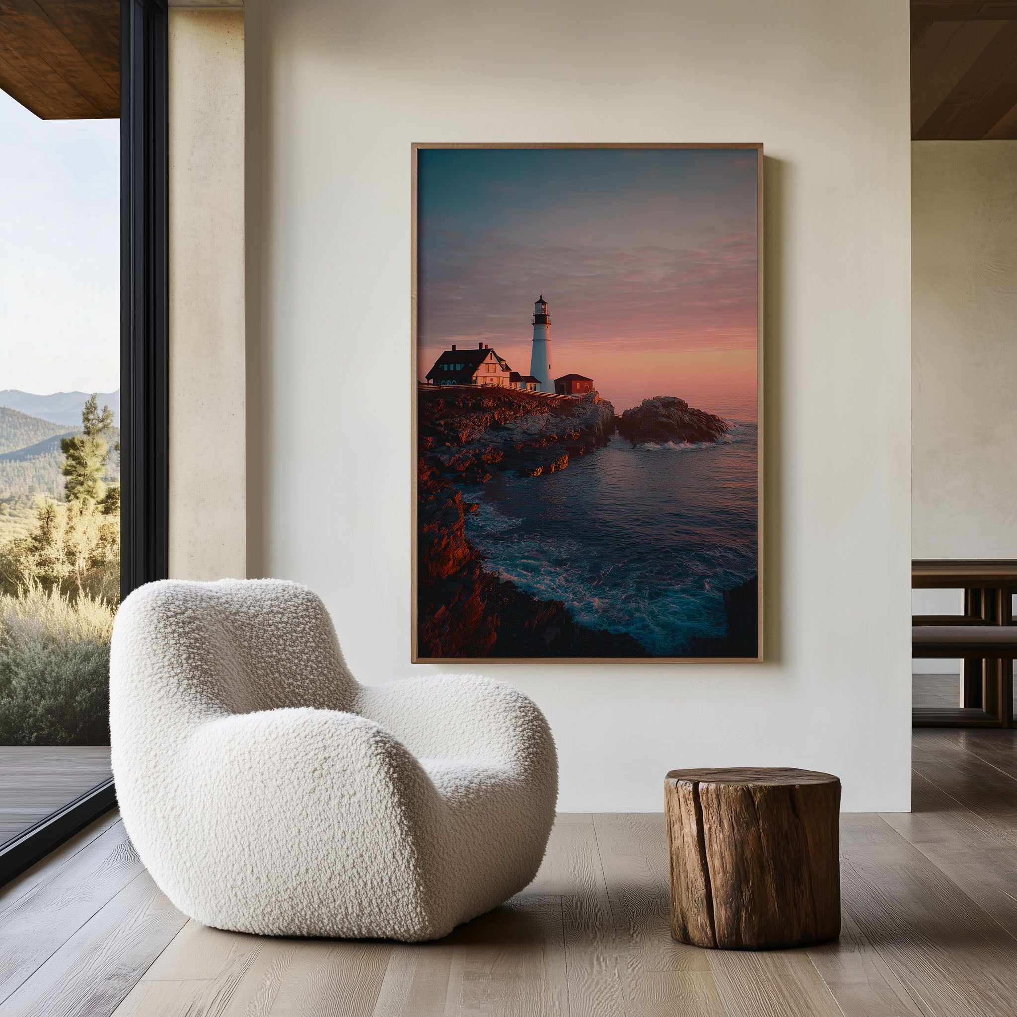 Portland Head Lighthouse Ocean Waves Wall Art | Coastal Sunset Canvas Print