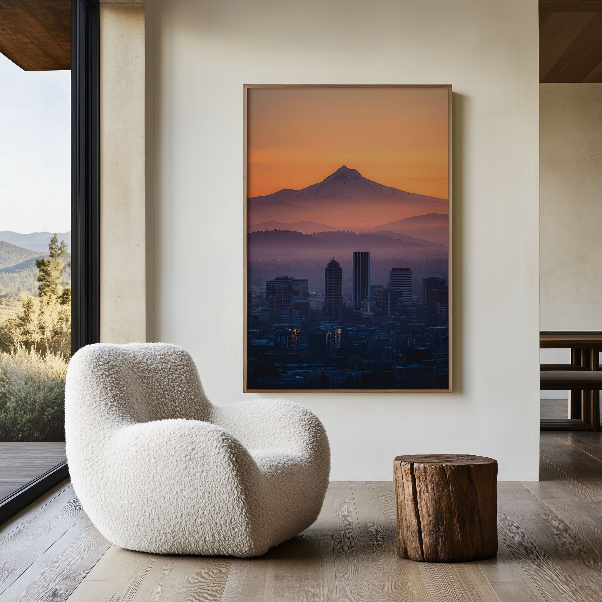 Portland Skyline Mount Hood Sunset Wall Art | Oregon Pacific Northwest Print | Travel Photography Poster