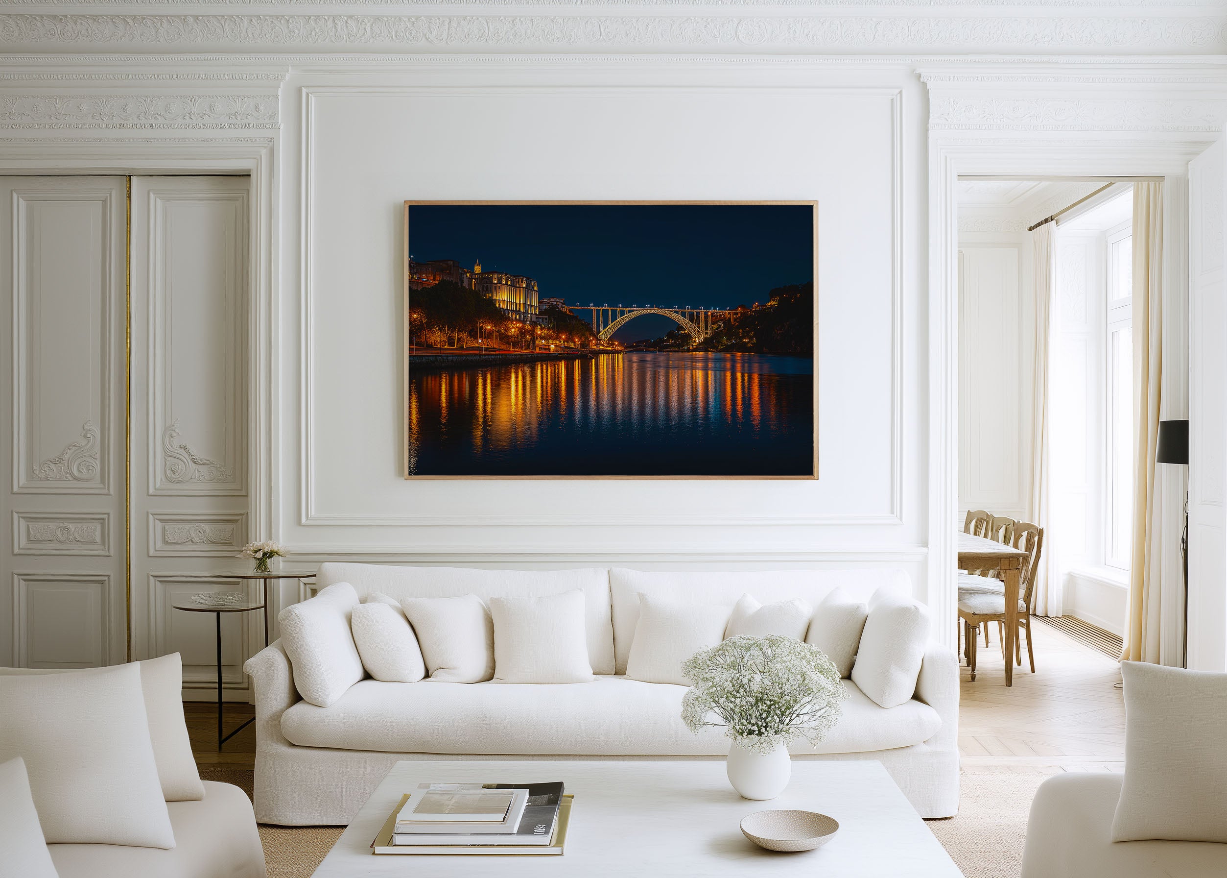 Porto Arrábida Bridge Night Wall Art Print, Portugal Skyline