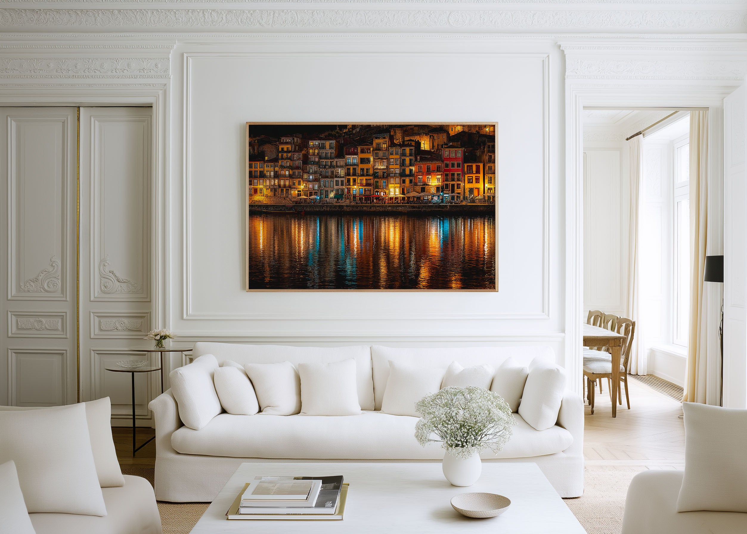 Porto Ribeira Night Print – Portugal City Lights Wall Art