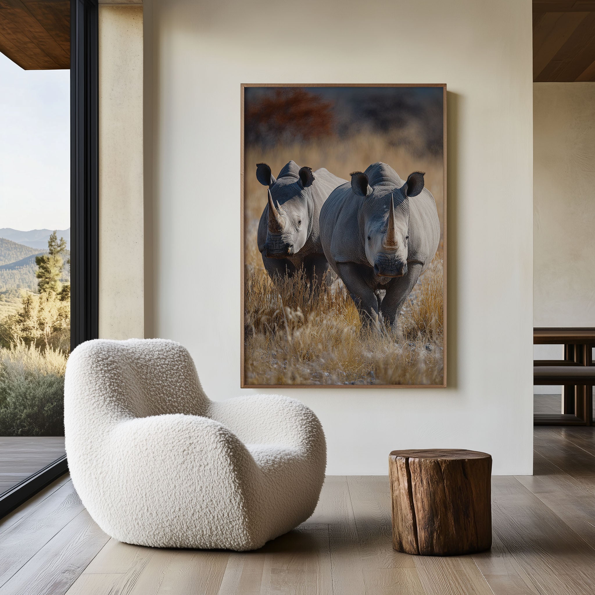 Powerful Rhino Pair Wall Art – African Wildlife Canvas Print, Bold Safari Decor