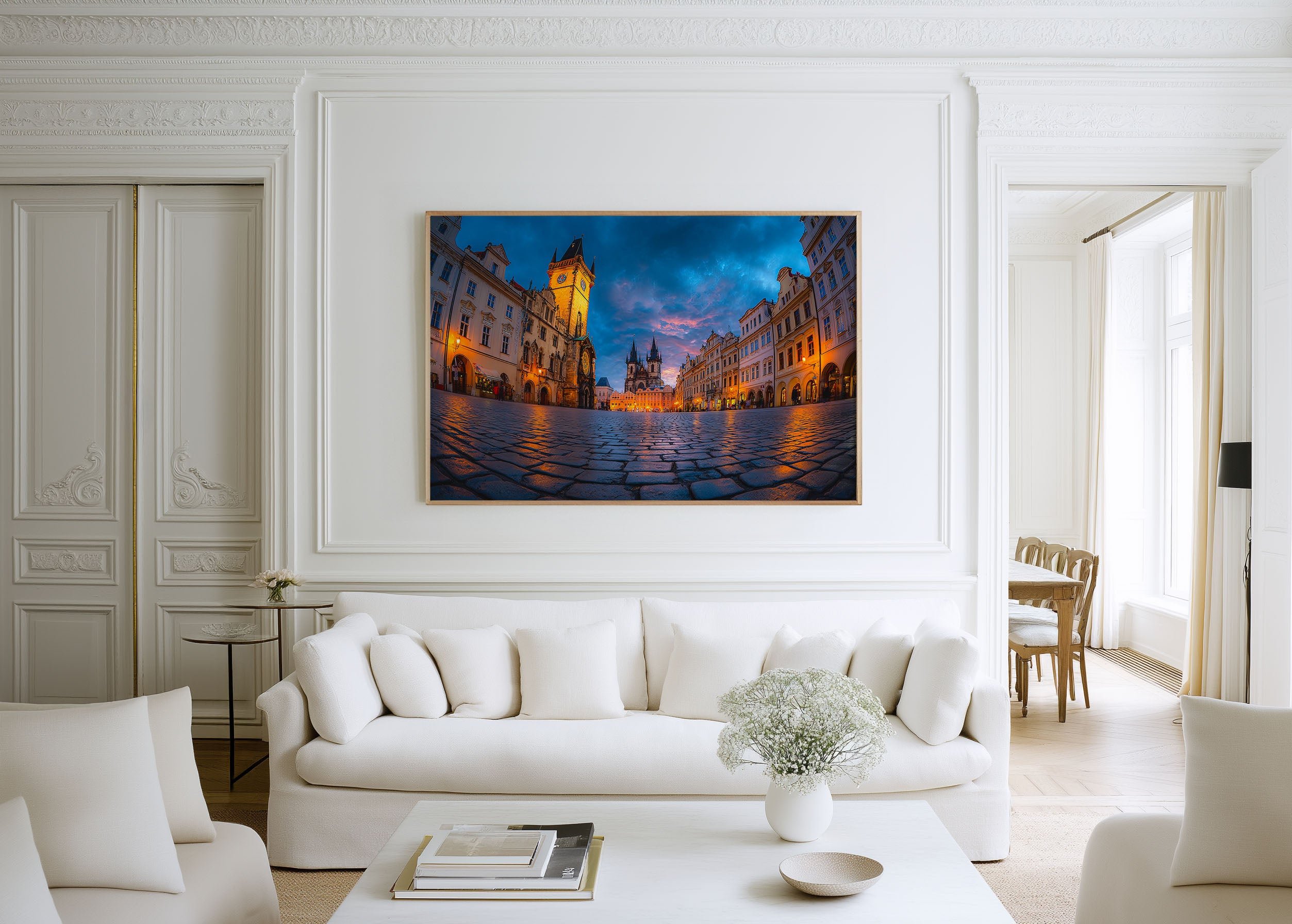 Prague Old Town Square Night Wall Art Print – Astronomical Clock Cityscape Canvas