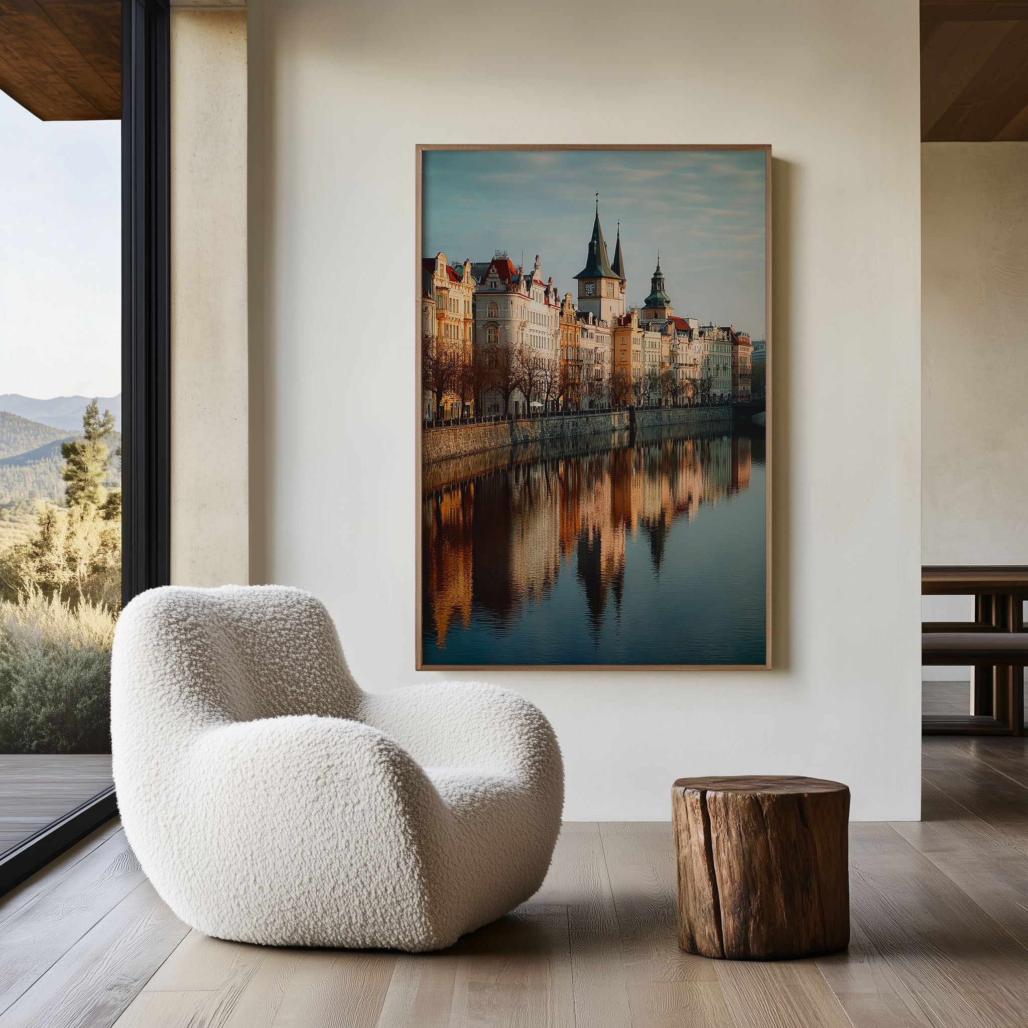 Prague Waterfront Wall Art Print | Vltava River Old Town Baroque Reflection Photography | Czech Republic Travel Poster | European Home Decor