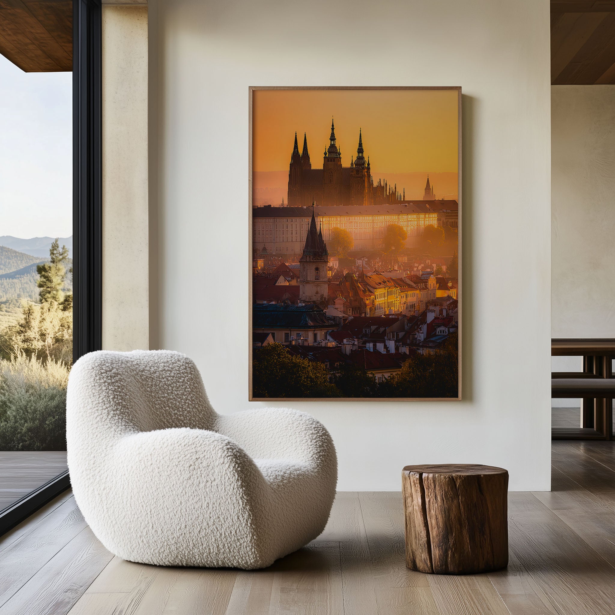 Prague Castle in Golden Mist | St. Vitus Cathedral Sunrise Wall Art Print
