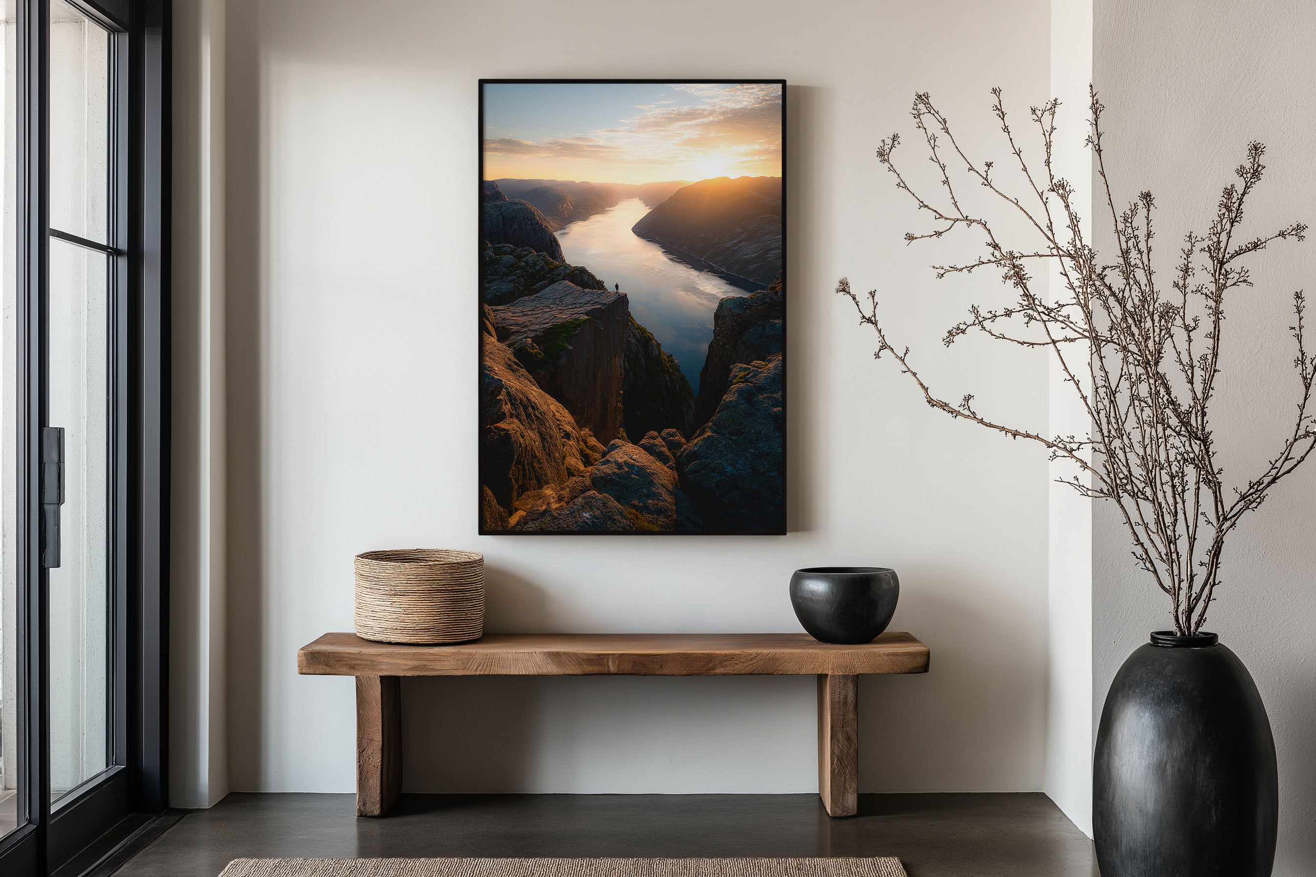 Preikestolen Pulpit Rock Norway Print | Lysefjord Sunset Wall Art | Norwegian Fjord Hiker Cliff Landscape Photography Poster