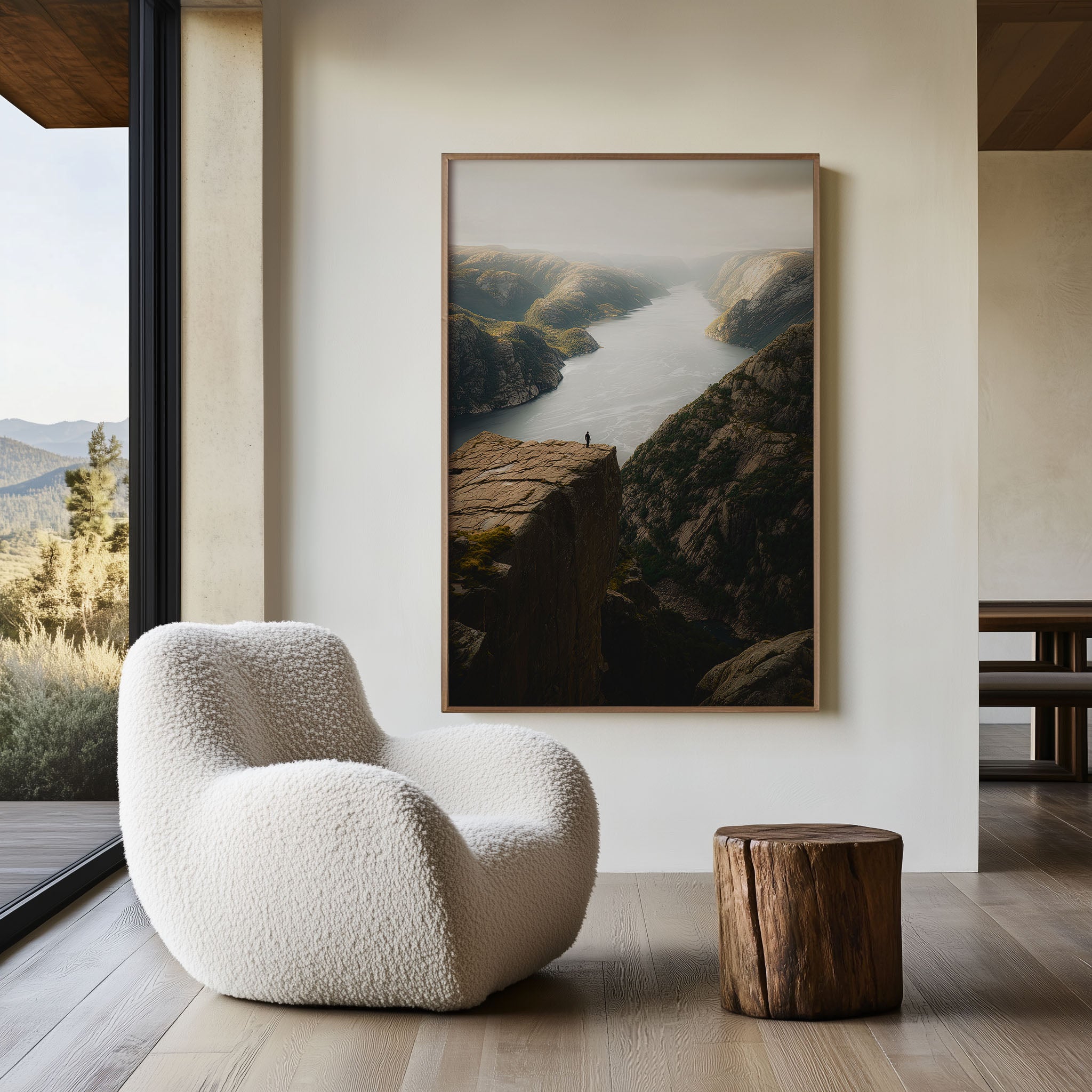 Preikestolen Pulpit Rock Lone Figure Lysefjord Wall Art Print | Norway Cliff Photography | Scandinavian Adventure Home Decor