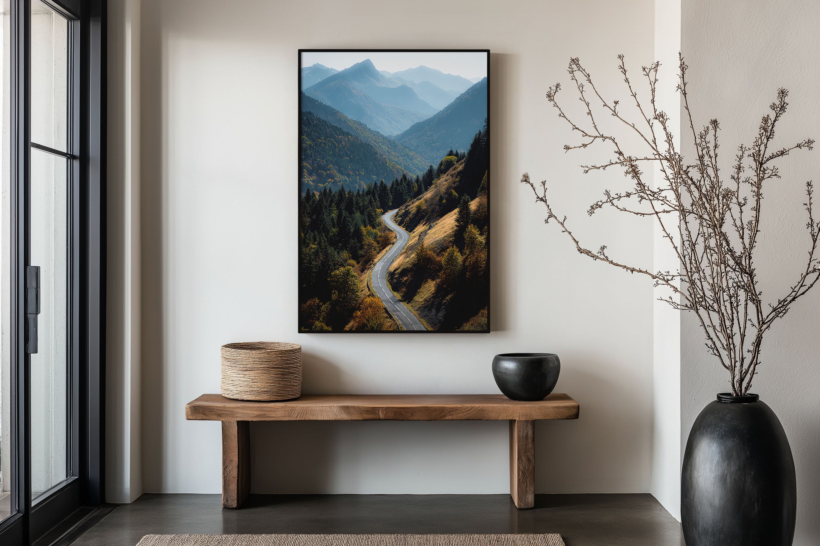 Pyrenees Mountain Road Autumn Print | French Pyrenees Wall Art | Winding Mountain Pass Autumn Forest Landscape Photography Poster