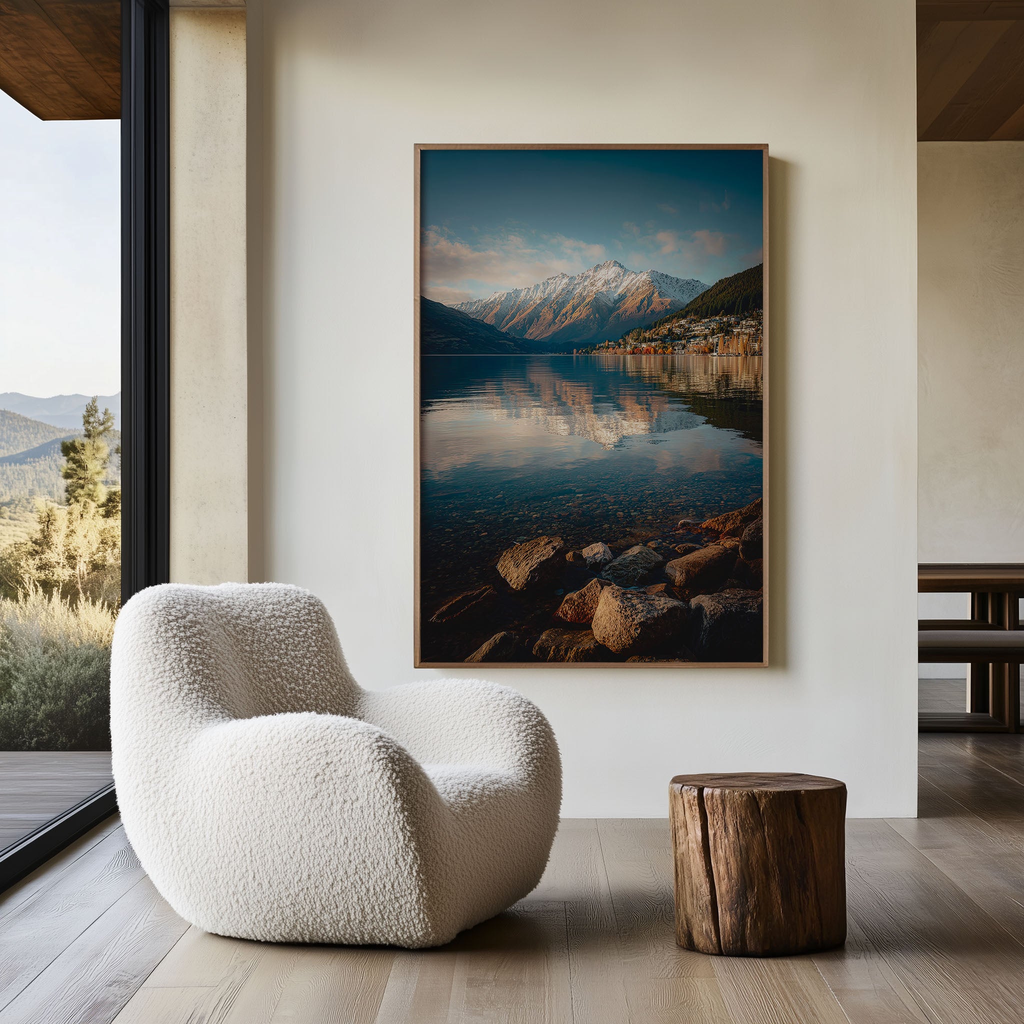 Queenstown Lake Wakatipu Snow Mountain Autumn Reflection Wall Art Print | New Zealand Town Photography | Alpine Home Decor