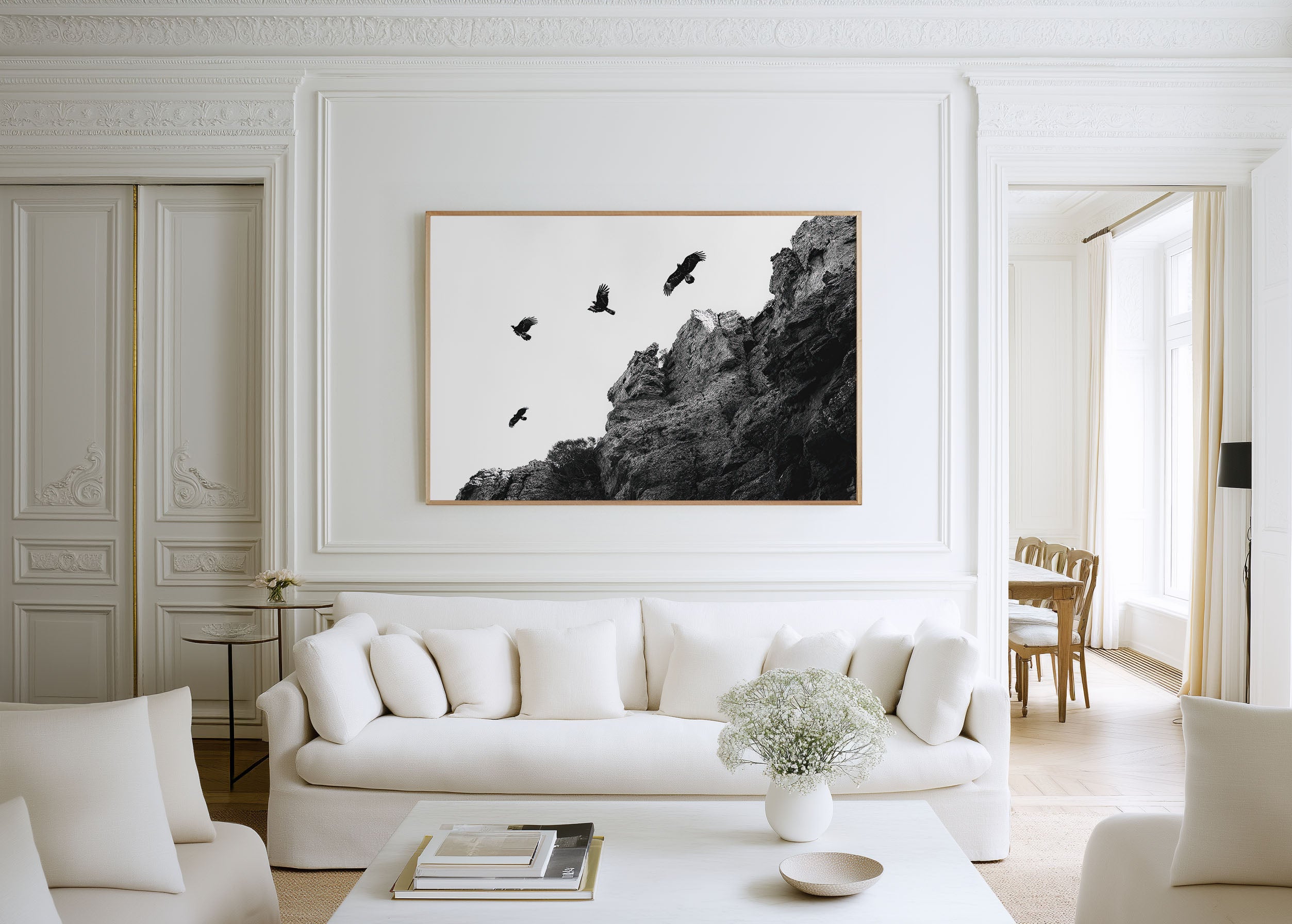 Ravens Over Cliffs Black & White Wall Art