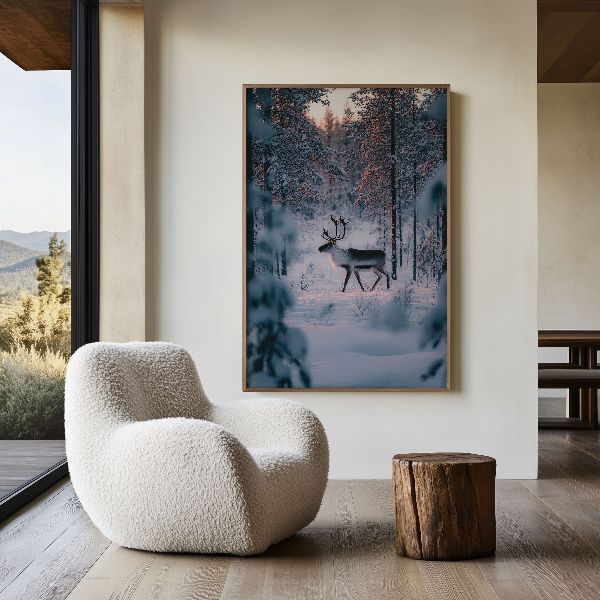 Reindeer Walking Through Snowy Pine Forest Lapland Finland Wall Art Print | Arctic Wildlife Photography Poster | Winter Nordic Nature Decor