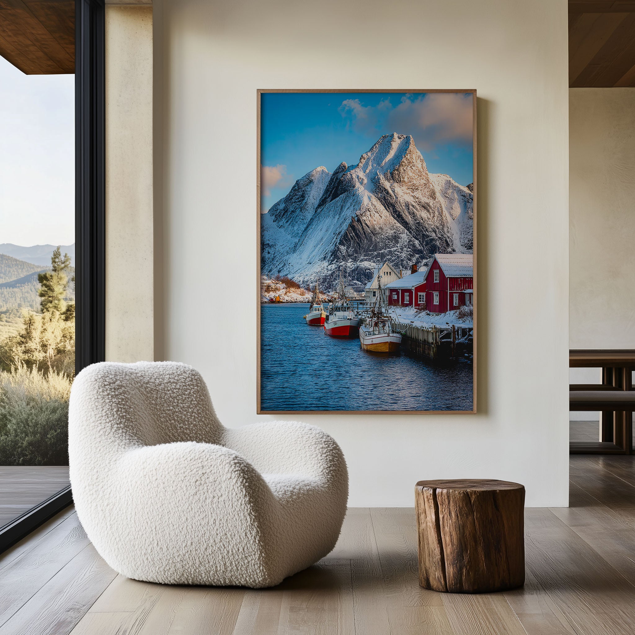 Reine Lofoten Red Fishing Village Winter Snow Mountain Wall Art Print | Norway Arctic Photography | Scandinavian Home Decor