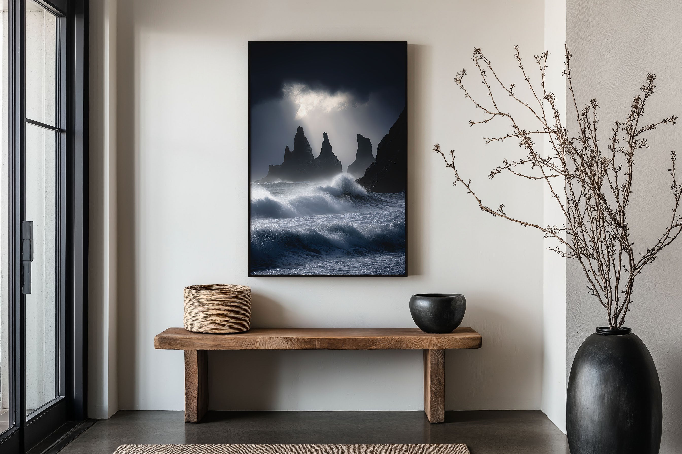 Reynisdrangar Sea Stacks Wall Art Print | Vík Iceland Storm Photography | Black Beach Basalt Rock Dramatic Seascape Poster