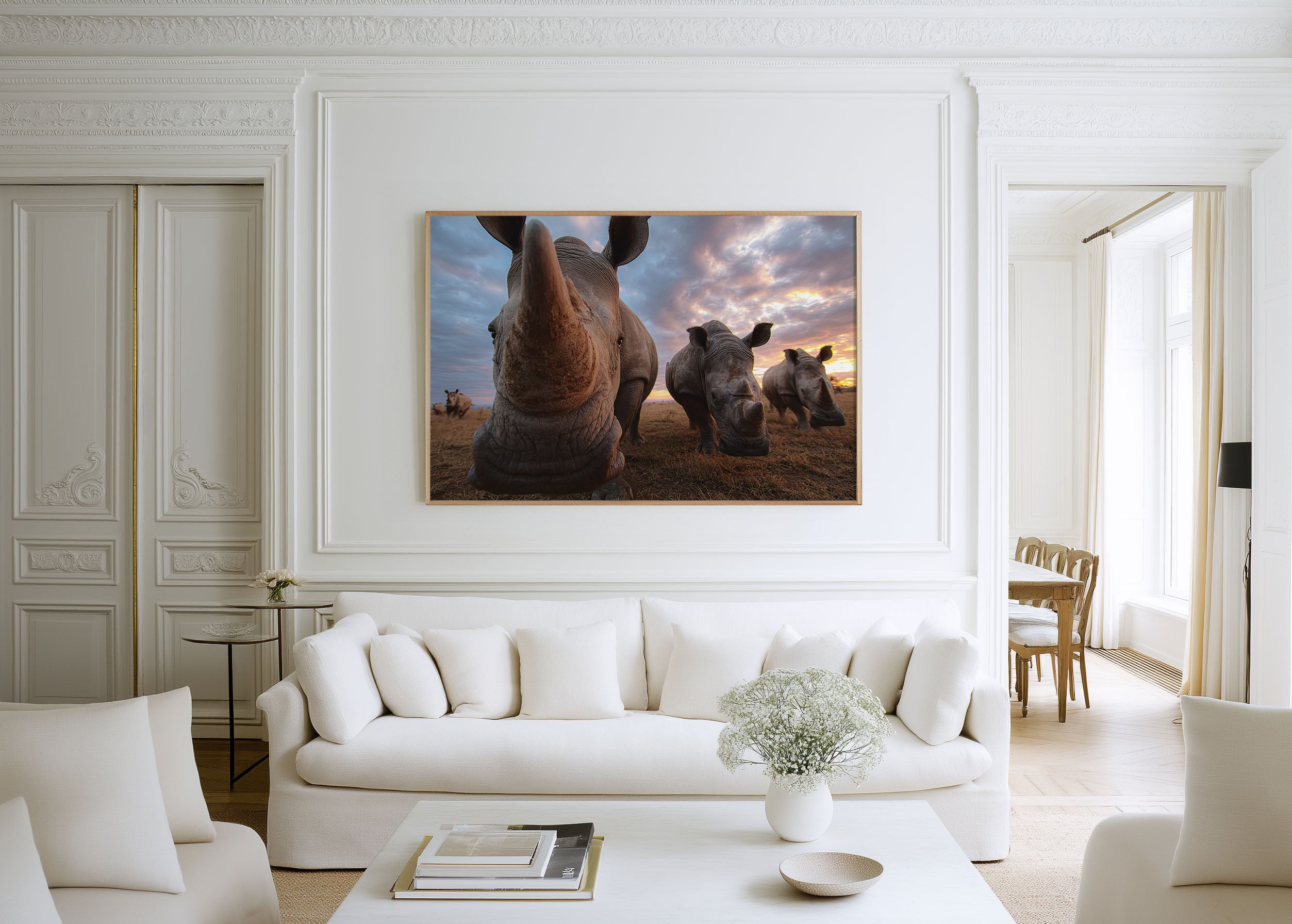 Rhino Wall Art Print – African Safari Sunset Canvas