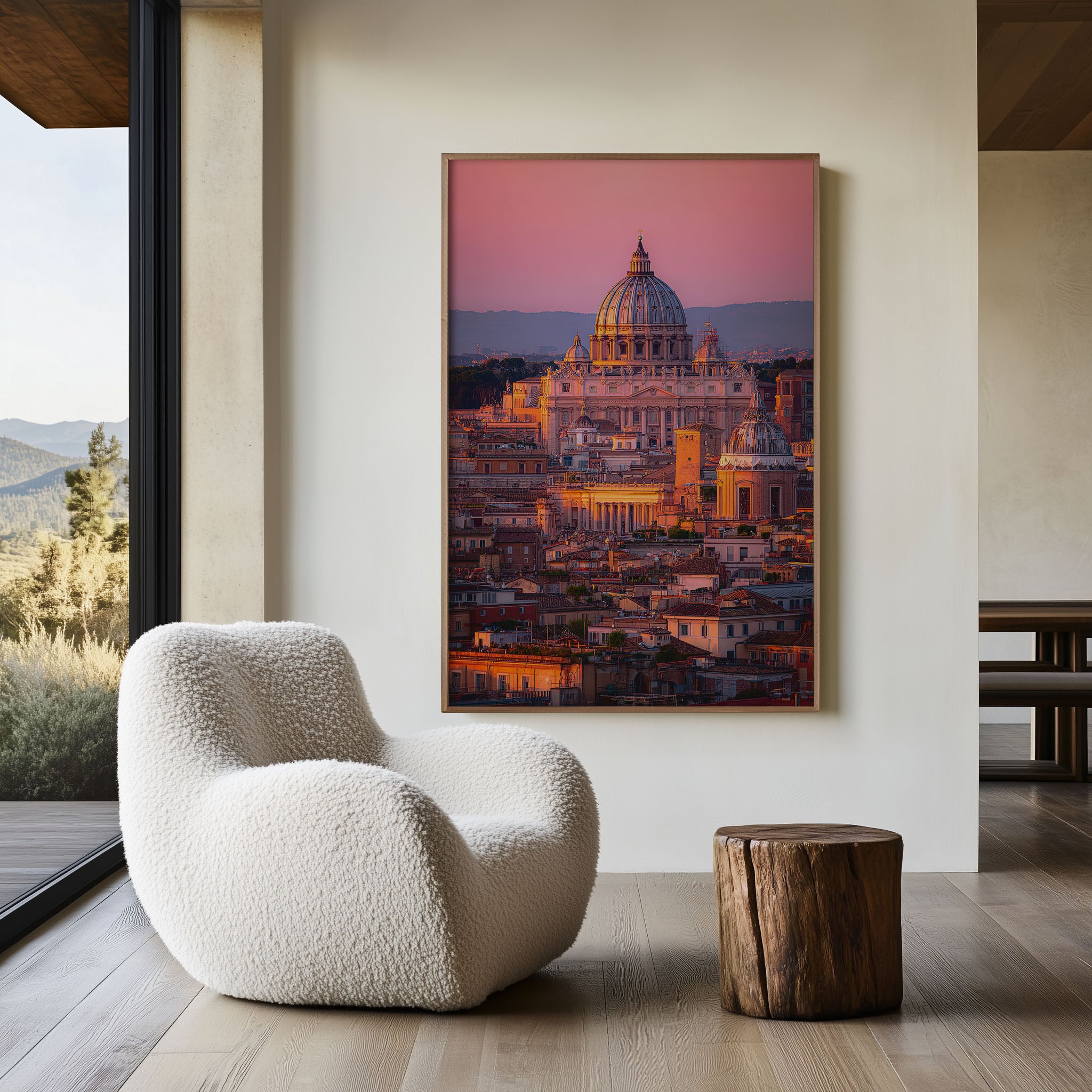 Rome St. Peter's Basilica Pink Sunset Wall Art | Vatican City Rome Rooftops Print | Travel Photography Poster