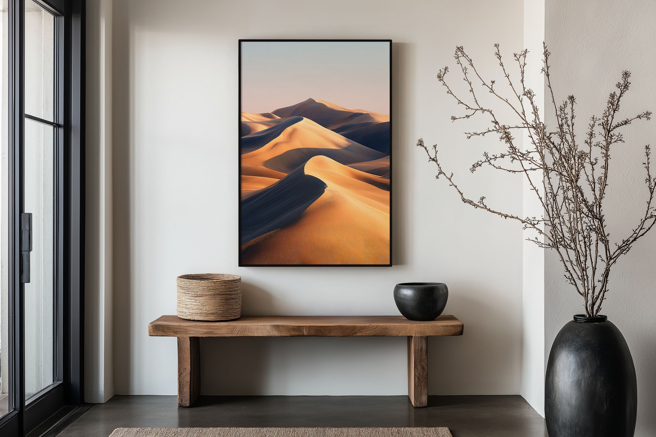Sahara Desert Sand Dunes Print | Desert Landscape Wall Art | Golden Sand Dunes Shadow Light Photography Poster
