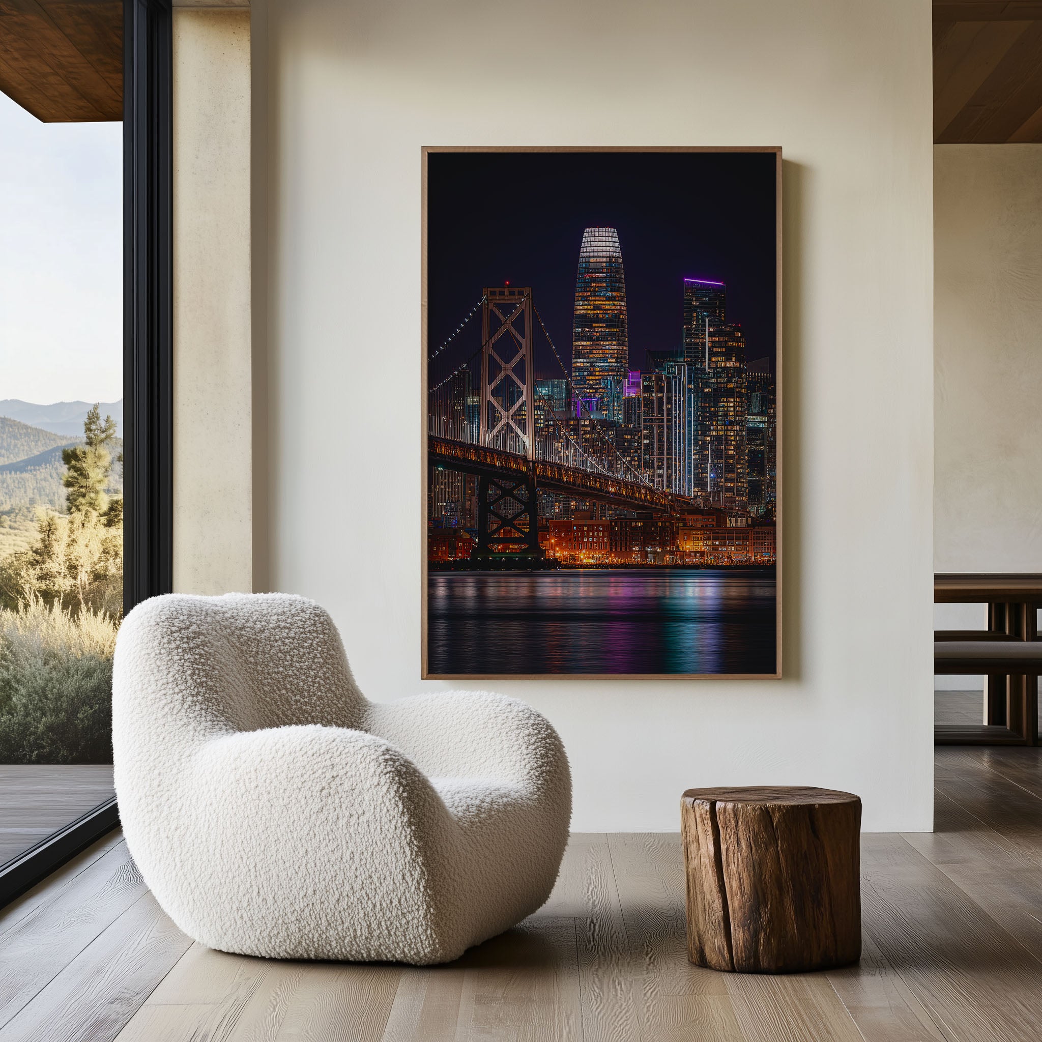San Francisco Bay Bridge Night Wall Art | Salesforce Tower California Print | City Lights Photography Poster