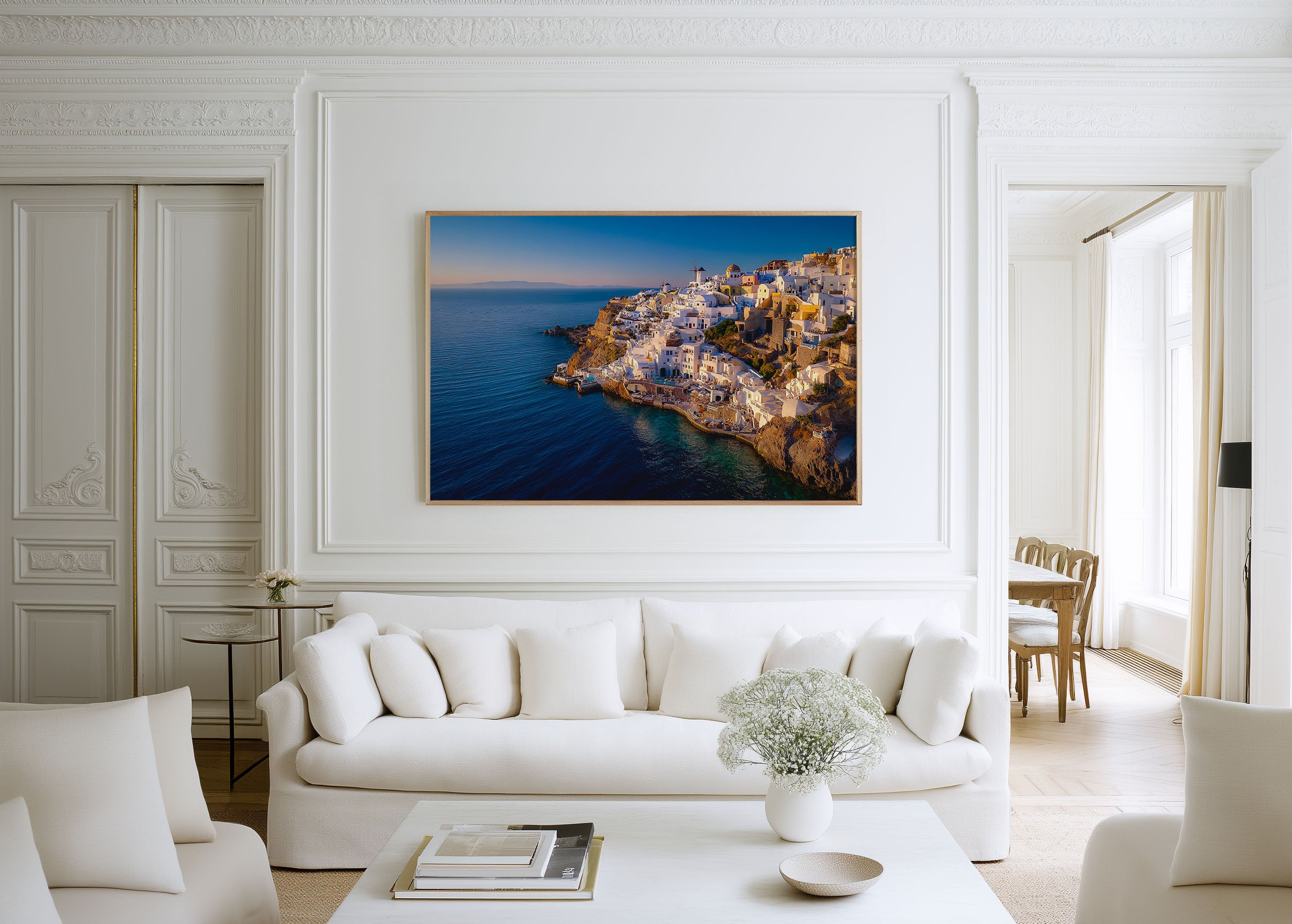 Santorini Oia Greece Wall Art – White Cliffside Village Coastal Print