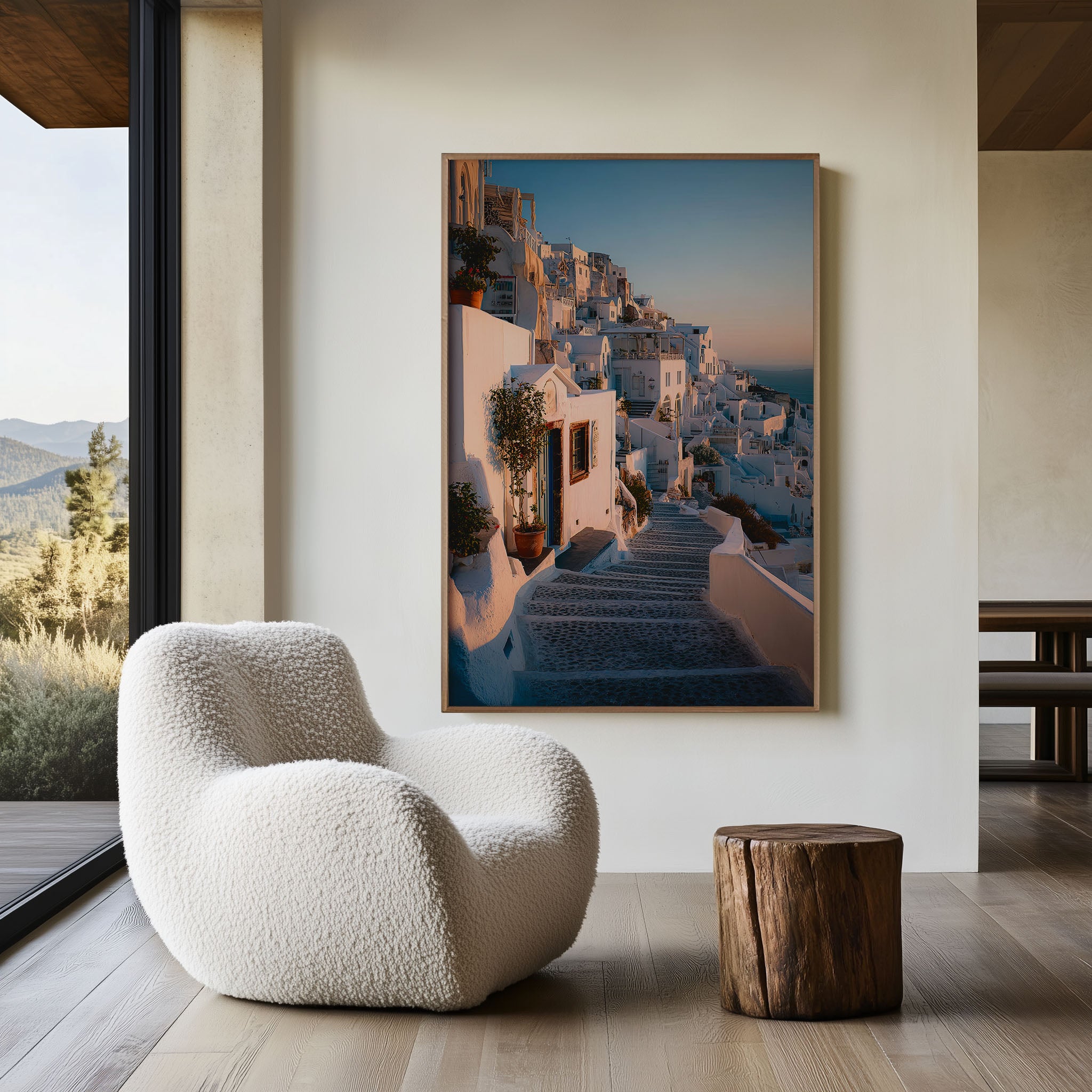 Santorini Stairway Wall Art Print | Greece Coastal Landscape Photography
