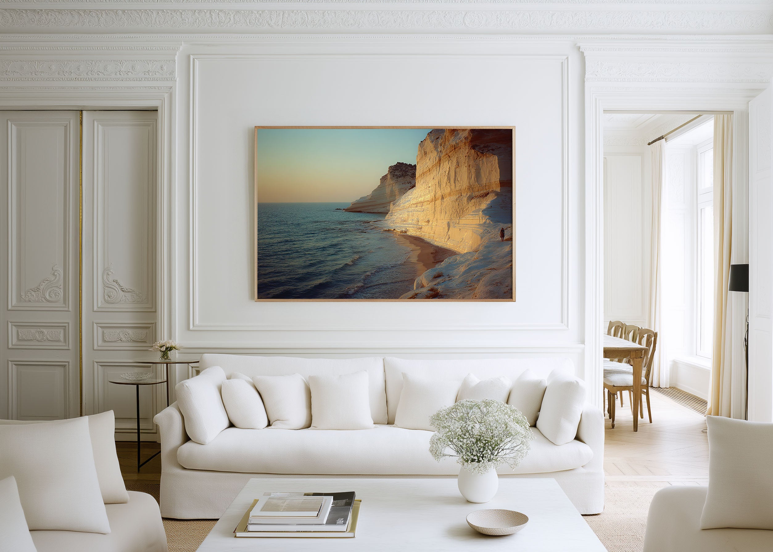 Scala dei Turchi Sicily Italy Wall Art Print, White Limestone Cliffs Mediterranean Coastal Landscape