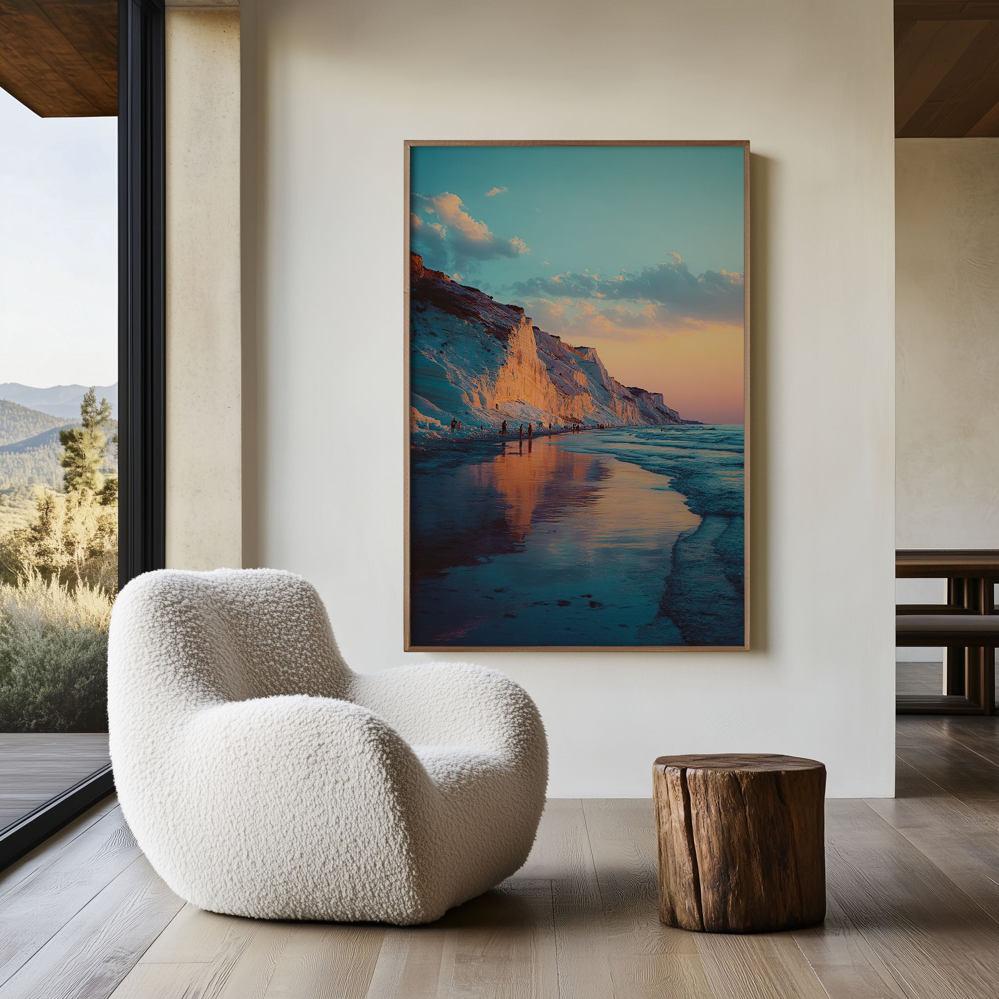 White Cliff Beach Sunset Wall Art | Coastal Reflection Landscape Print