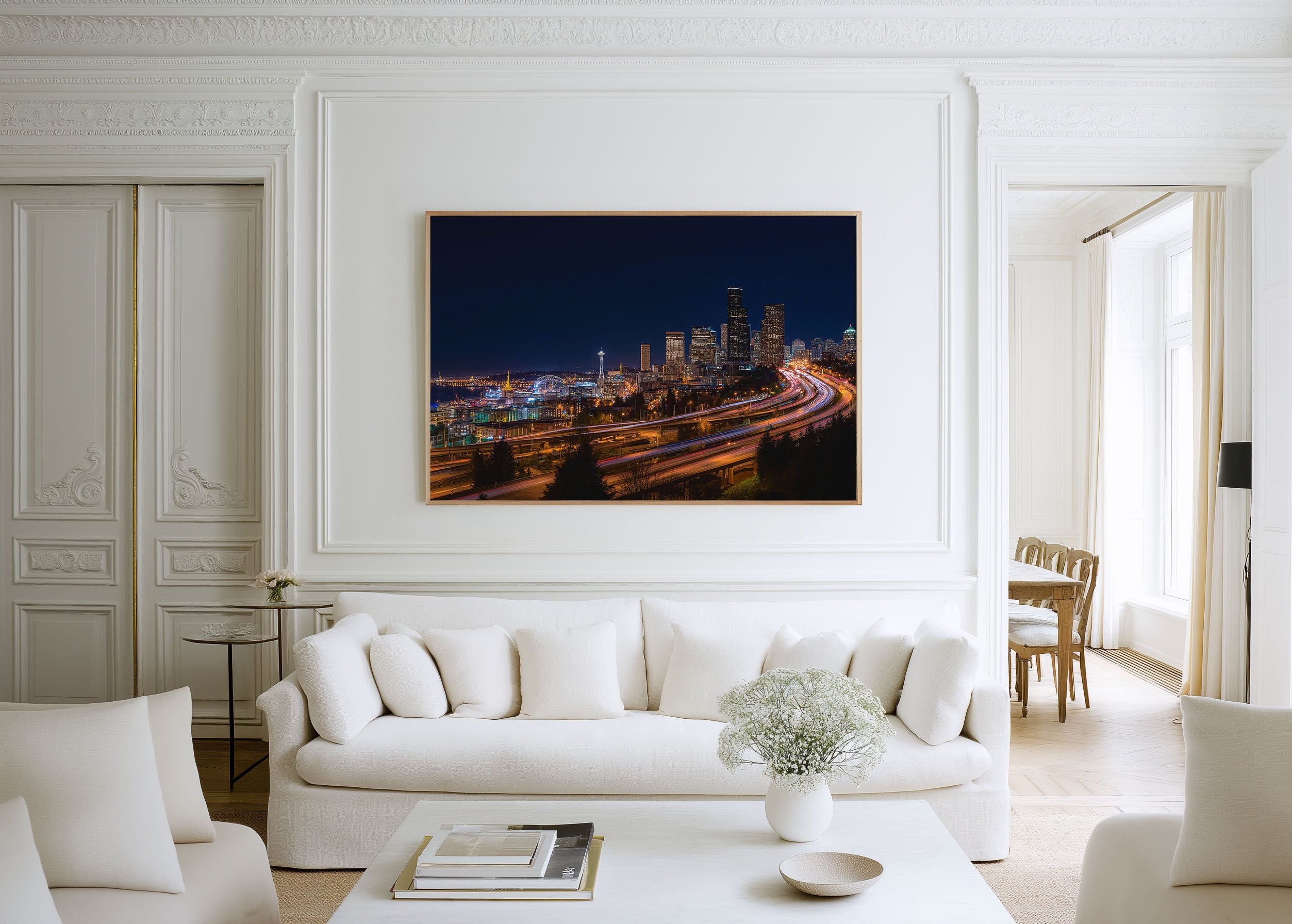 Seattle Night Skyline Wall Art Print, Space Needle City Lights