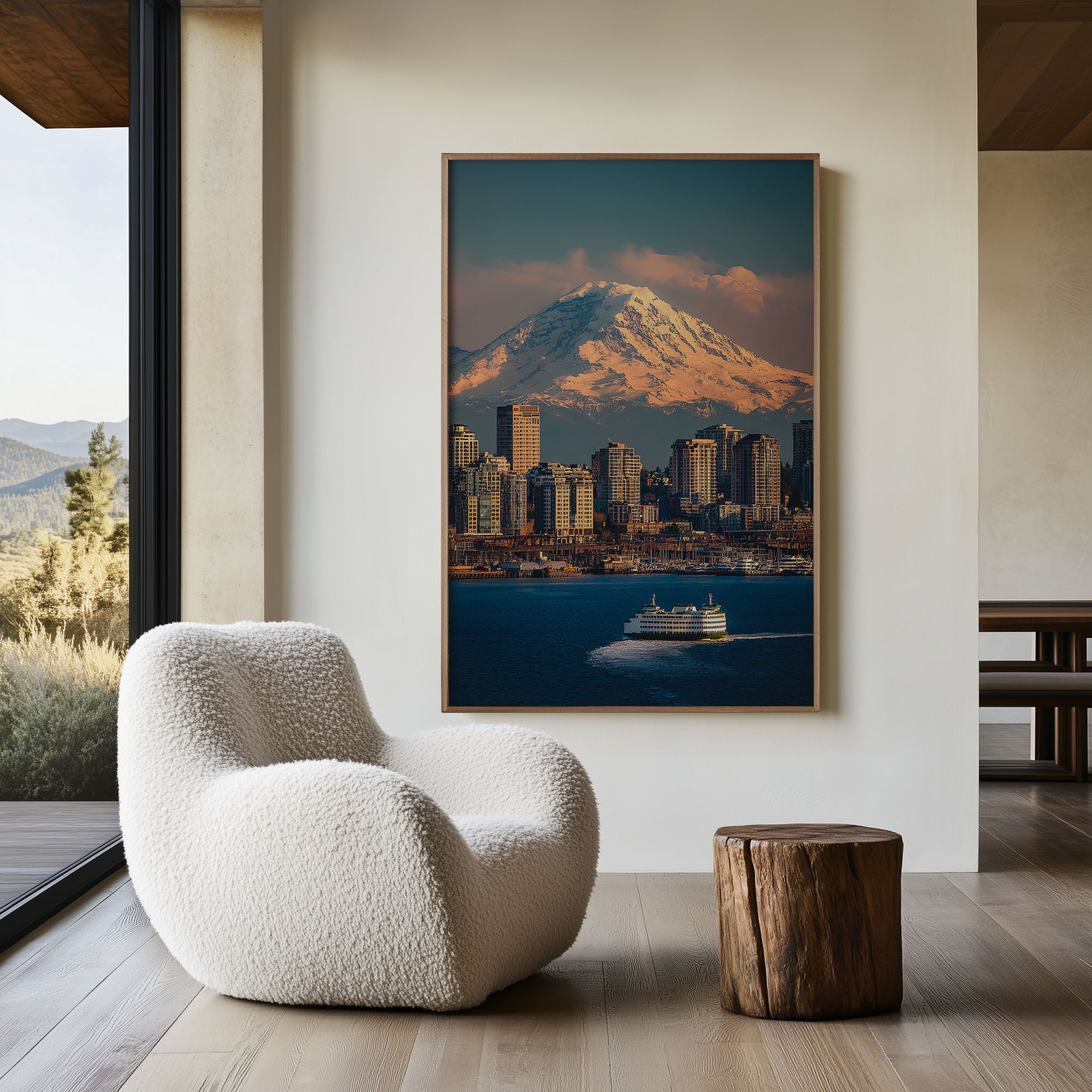 Seattle Skyline Ferry Wall Art Print | Mount Rainier Waterfront Photography | Puget Sound Washington Poster | Pacific Northwest Home Decor | City & Mountain Print