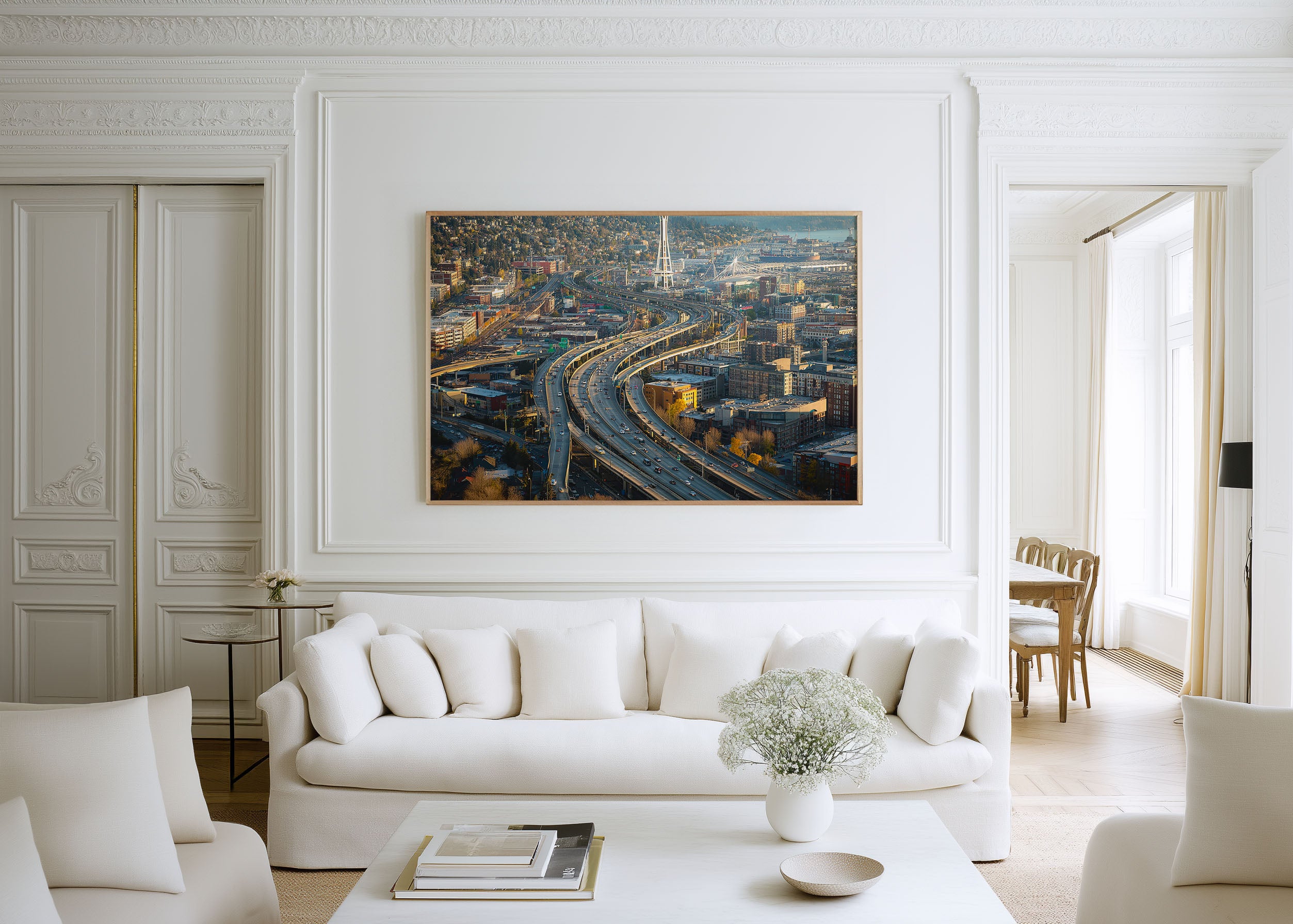 Seattle Skyline Wall Art Print, Space Needle Highway Cityscape
