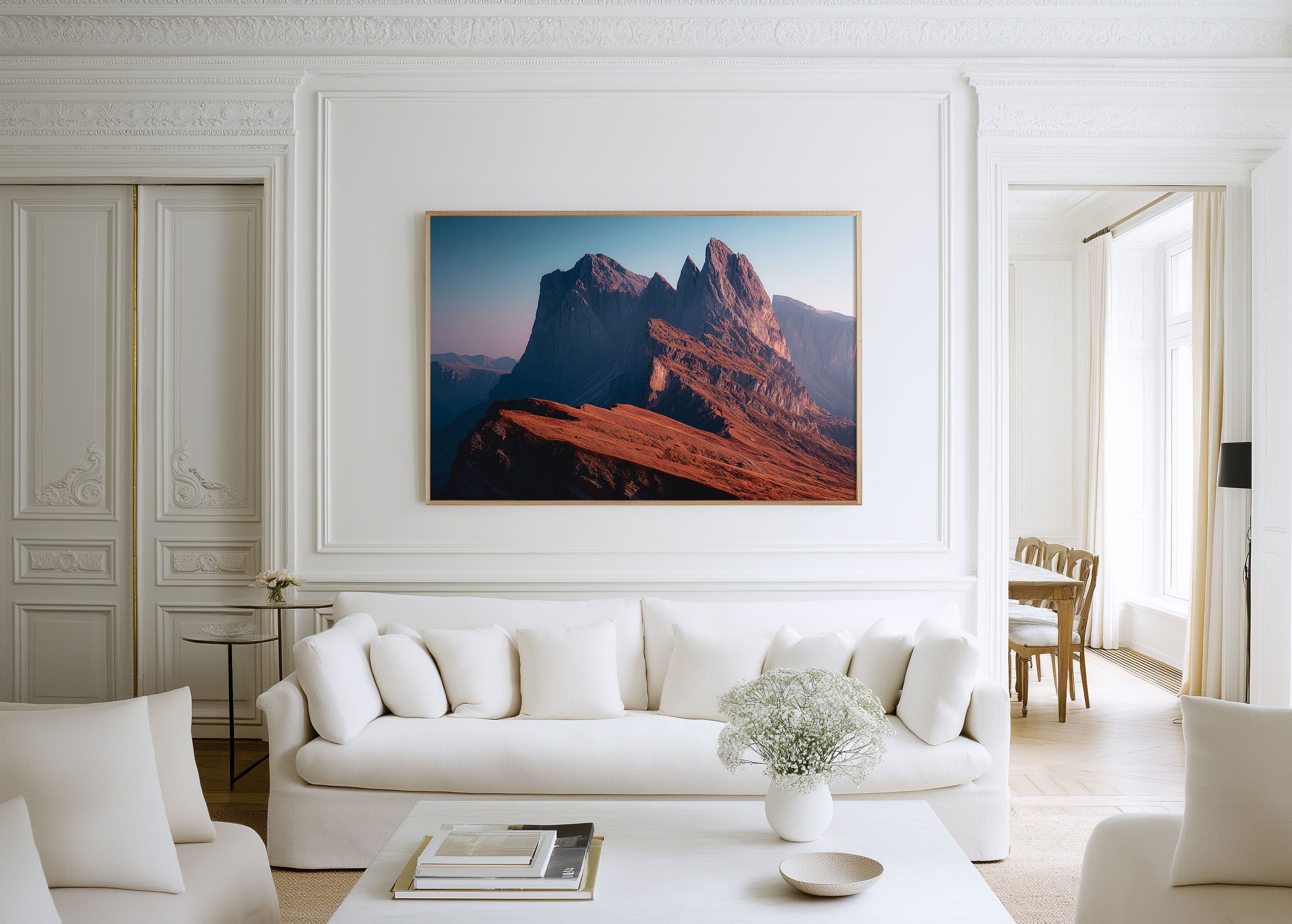 Seceda Dolomites Wall Art – Italian Alps Mountain Sunrise Print, Dramatic Alpine Landscape Decor