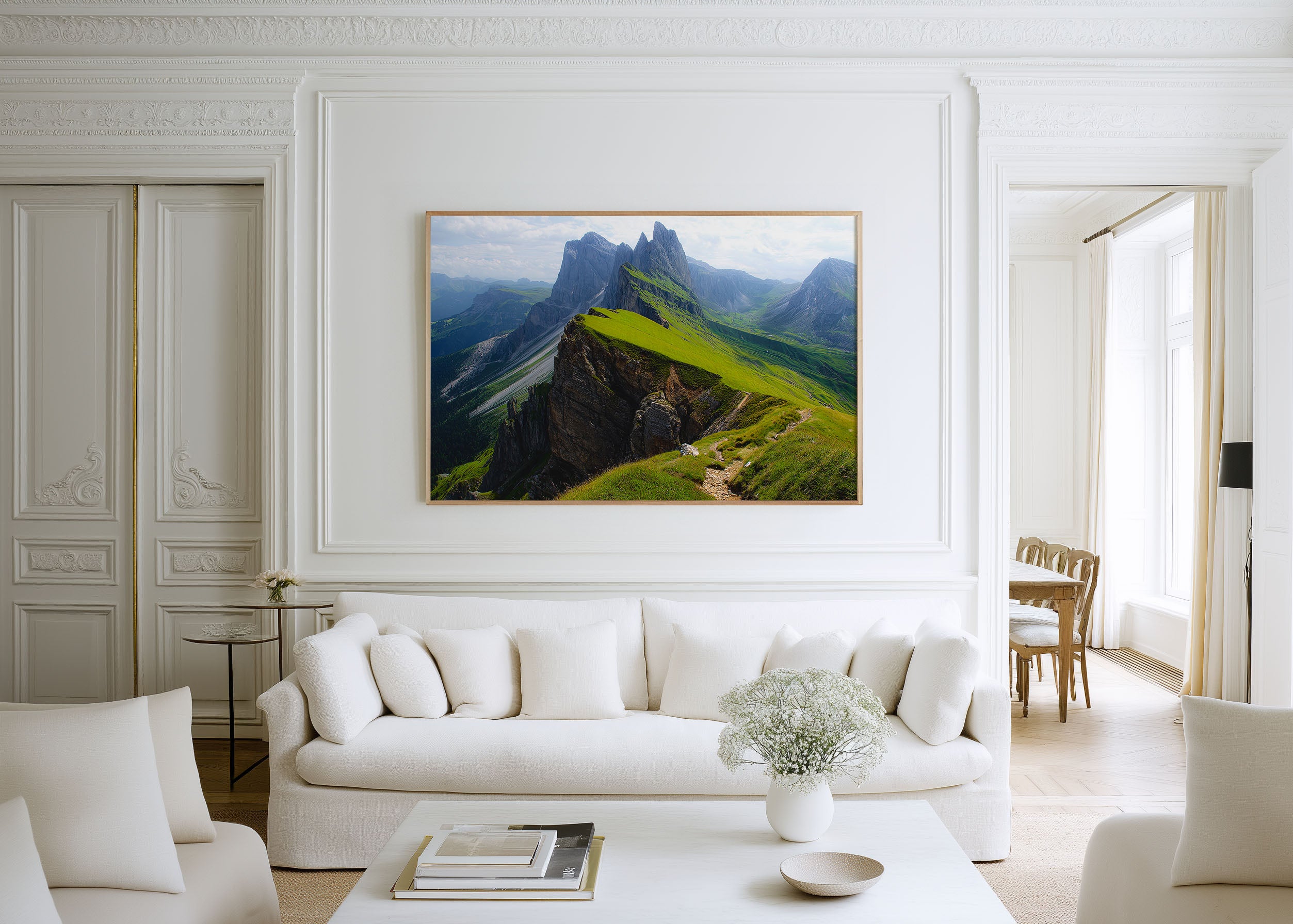 Seceda Ridge Dolomites Wall Art – Dramatic Alpine Green Ridge Landscape Print