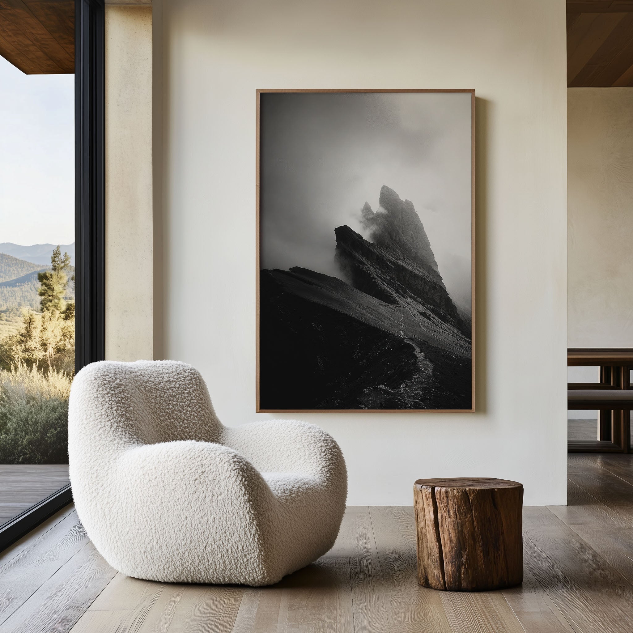 Seceda Ridge Black & White Wall Art Print | Dramatic Mountain Canvas