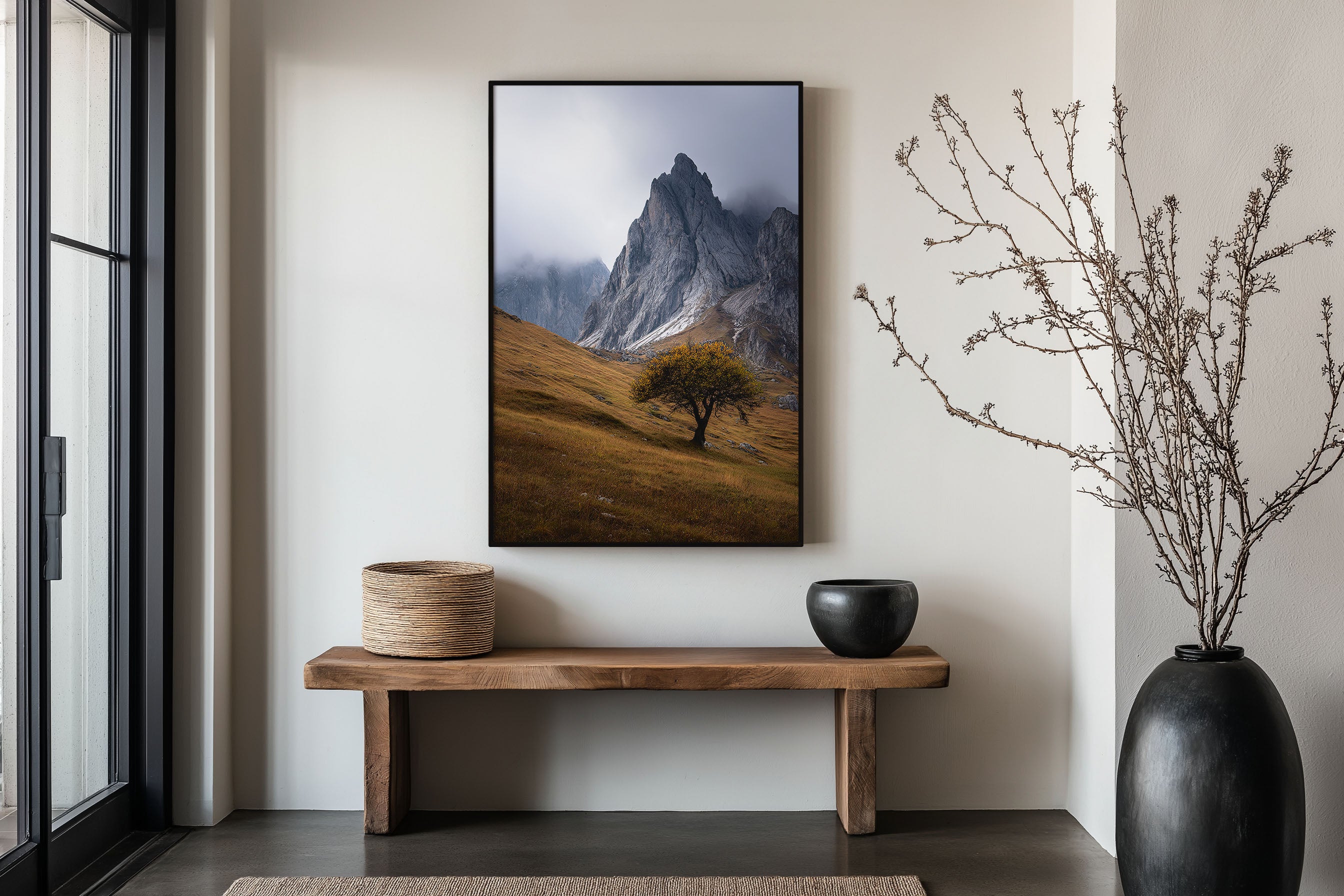 Seceda Dolomites Italy Print | Lone Autumn Tree Mountain Wall Art | Italian Alps Moody Photography
