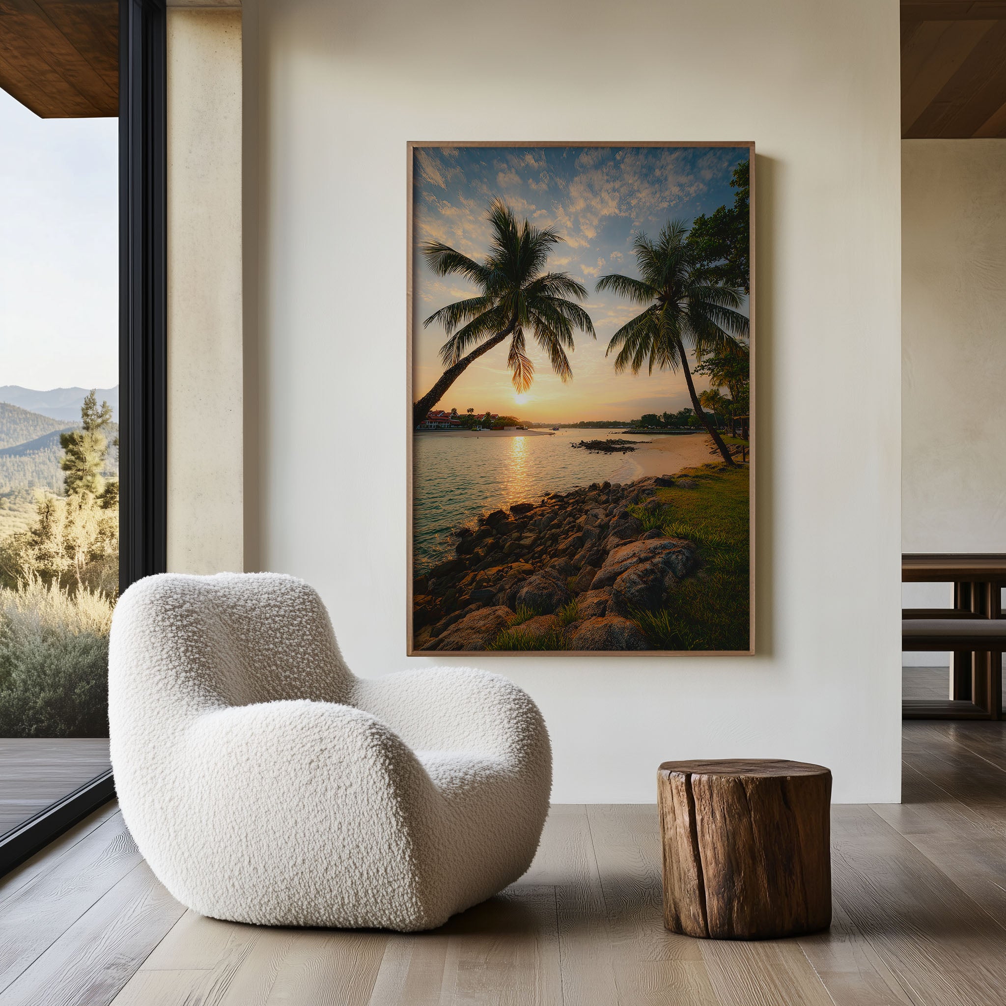 Sentosa Beach Sunset Wall Art – Tropical Coastal Palm Print