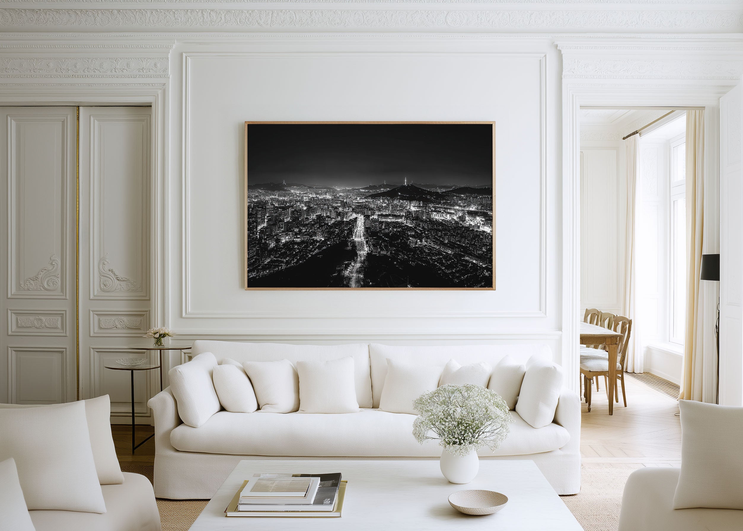Seoul Cityscape Black & White Canvas Print