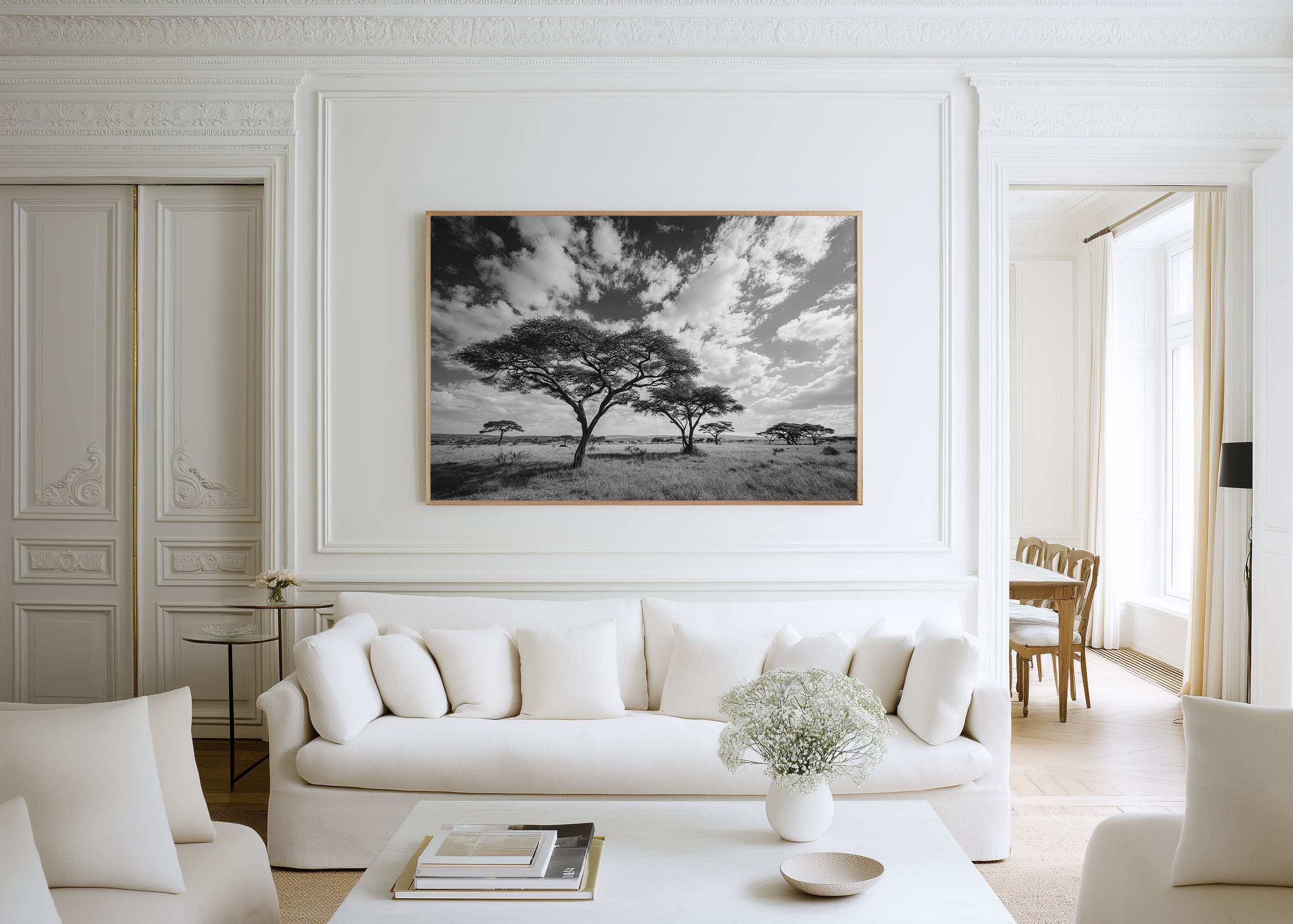 Serengeti Acacia Trees Black & White Wall Art