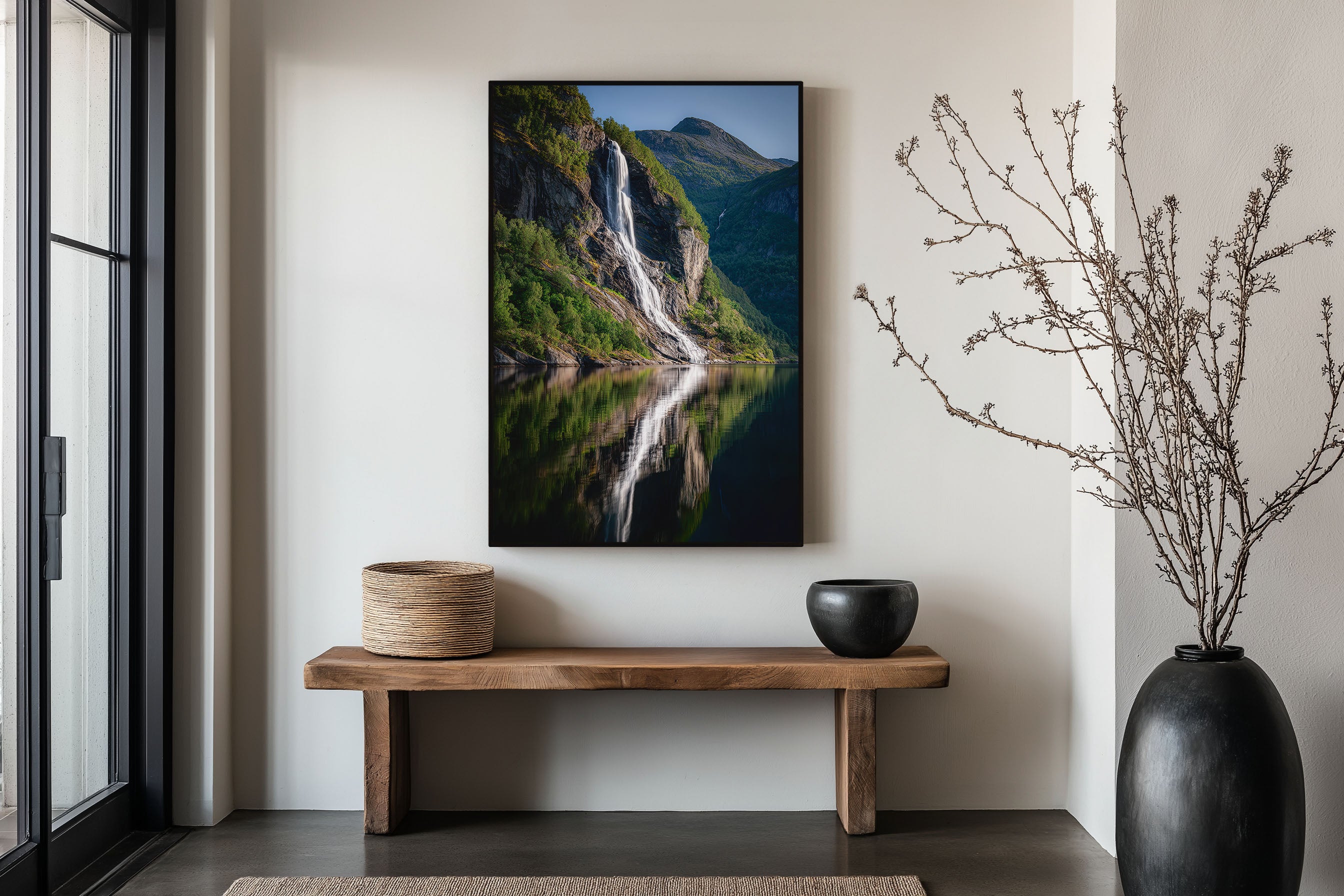 Seven Sisters Waterfall Geirangerfjord Print | Norway Fjord Waterfall Wall Art | Geiranger Waterfall Fjord Reflection Landscape Photography Poster