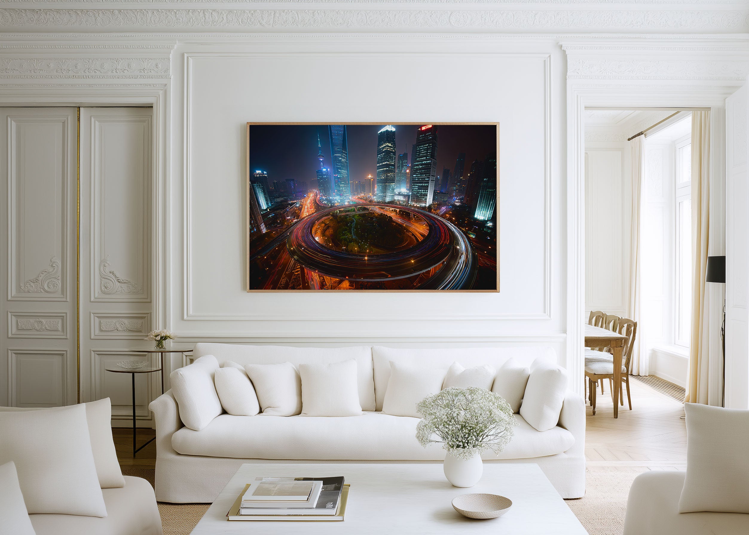 Shanghai Lujiazui Skyline Wall Art Print, China Night City Lights