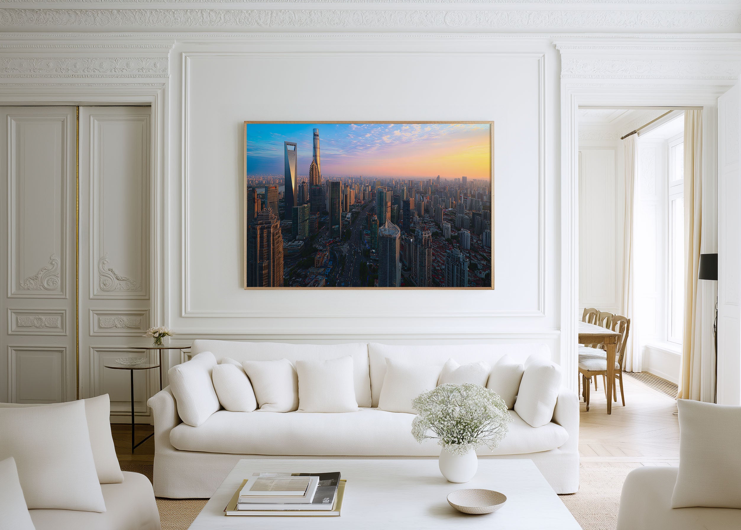 Shanghai Skyline Golden Hour Print – Modern China Wall Art